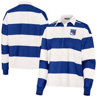 Women's Antigua Blue/White New York Rangers Banner Rugby Long Sleeve Polo