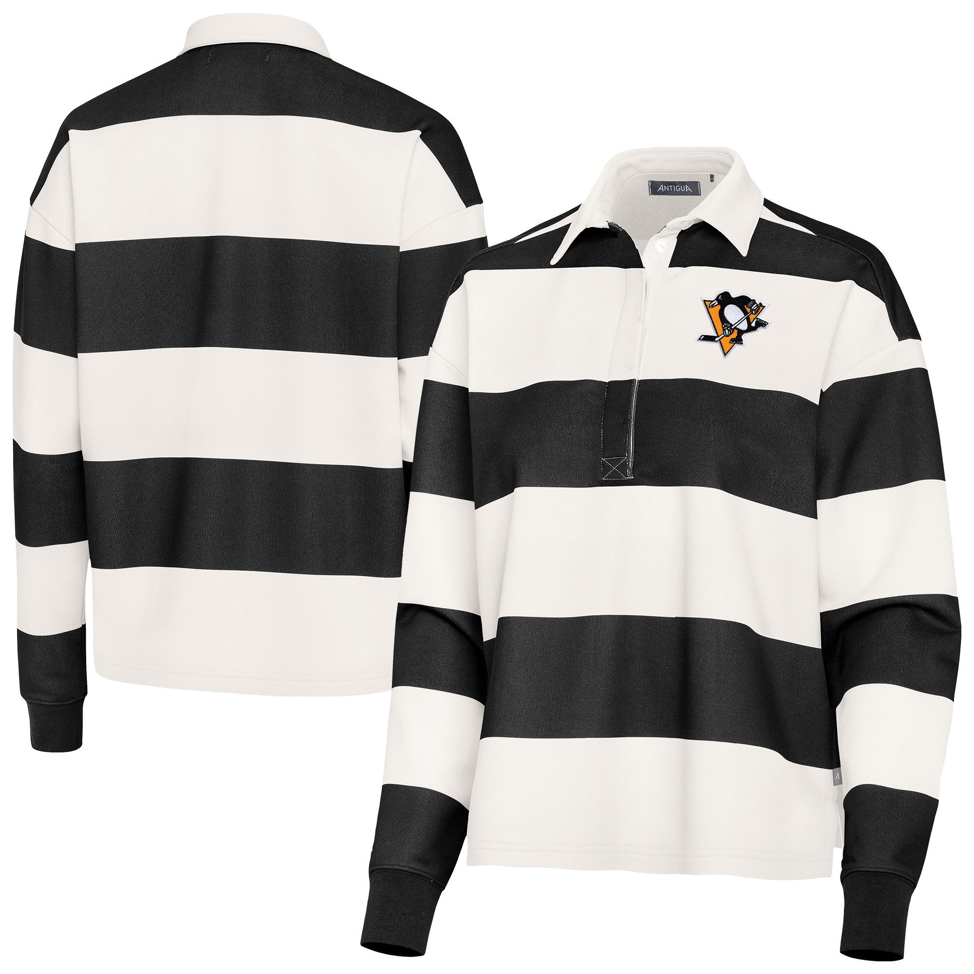 Women’s Antigua Black/Cream Pittsburgh Penguins Banner Rugby Long Sleeve Polo Women’s Antigua Black/Cream Pittsburgh Penguins Banner Rugby Long Sleeve Polo