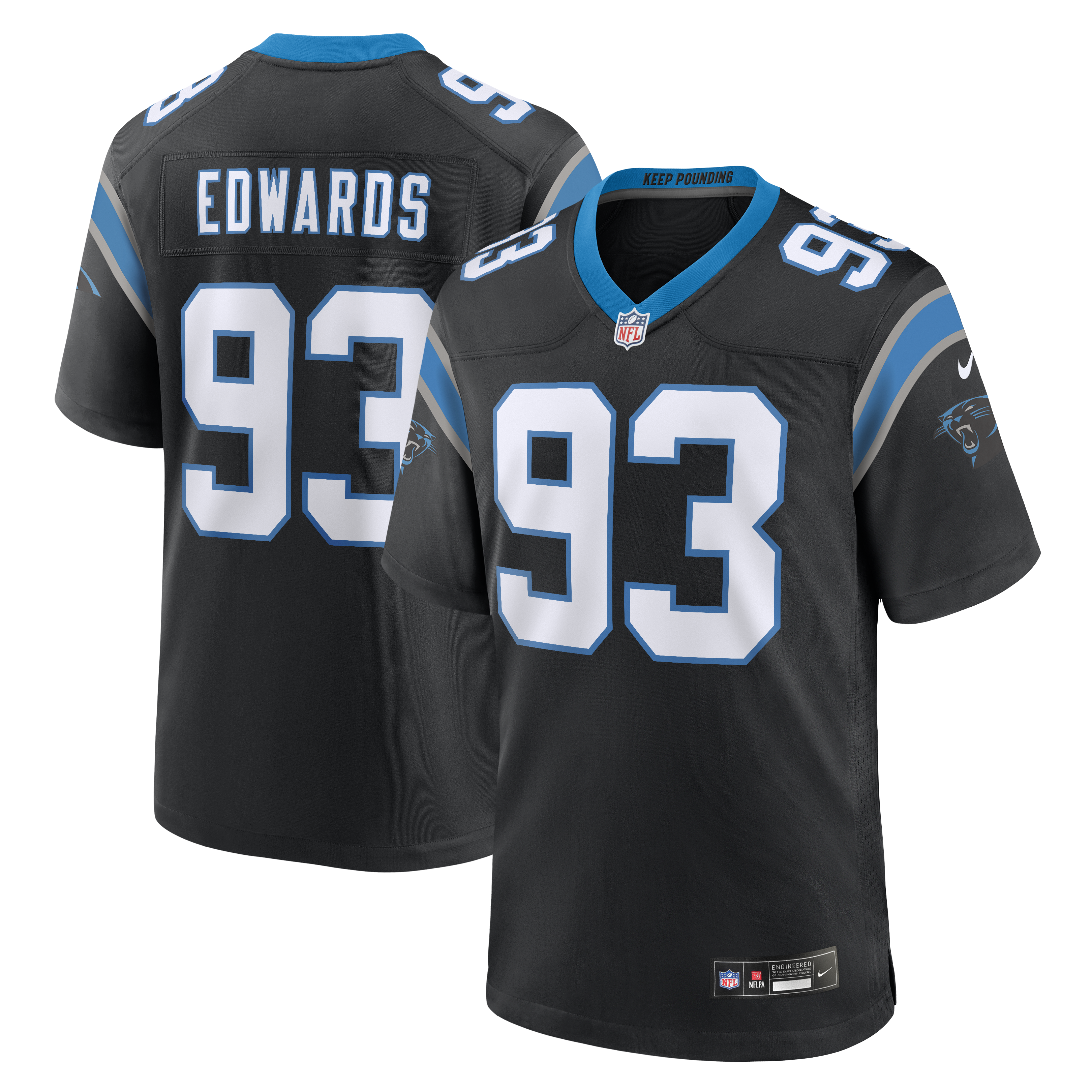 Men's Nike TeRah Edwards Black Carolina Panthers Team Game Jersey