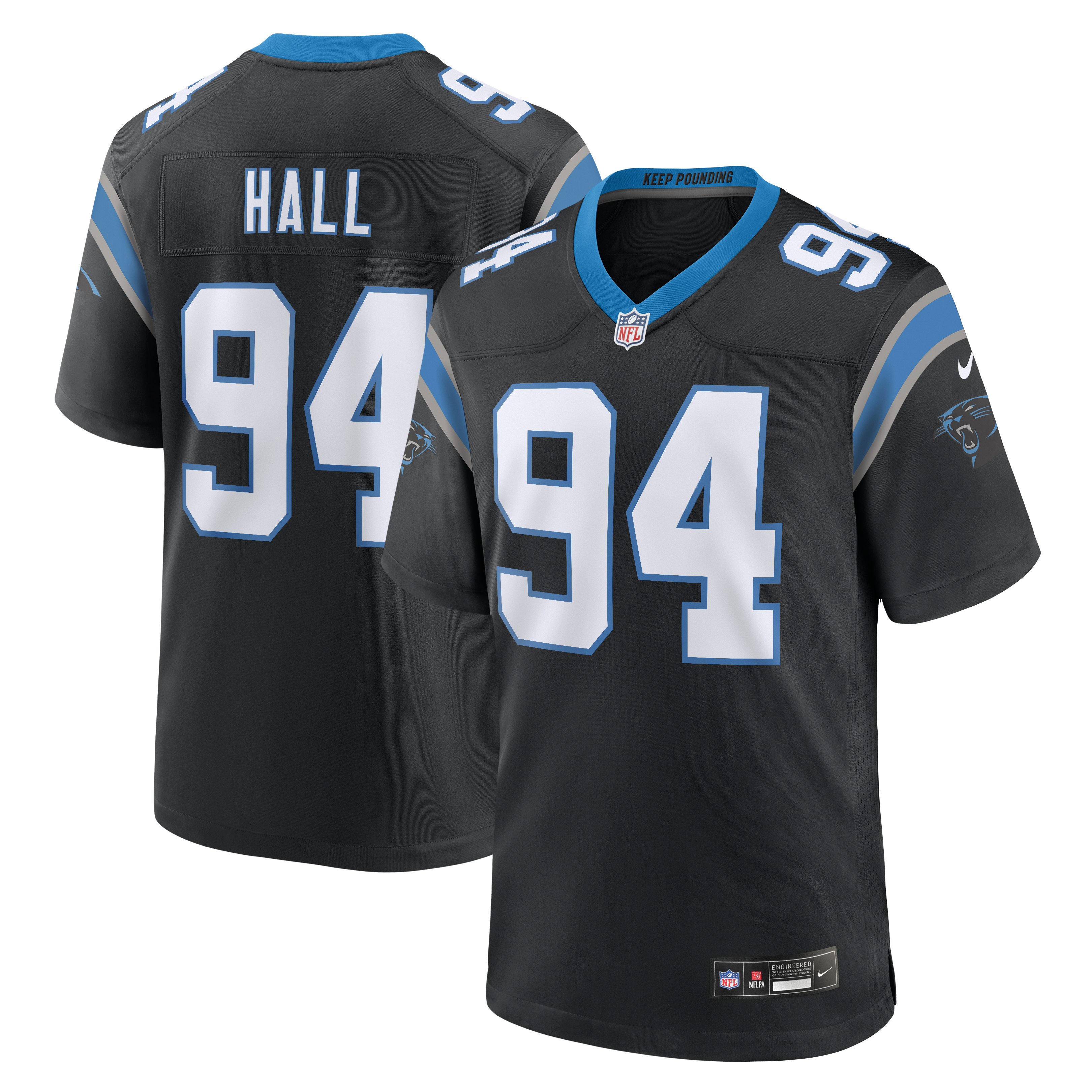 Men's Nike Aaron Hall Black Carolina Panthers Team Game Jersey