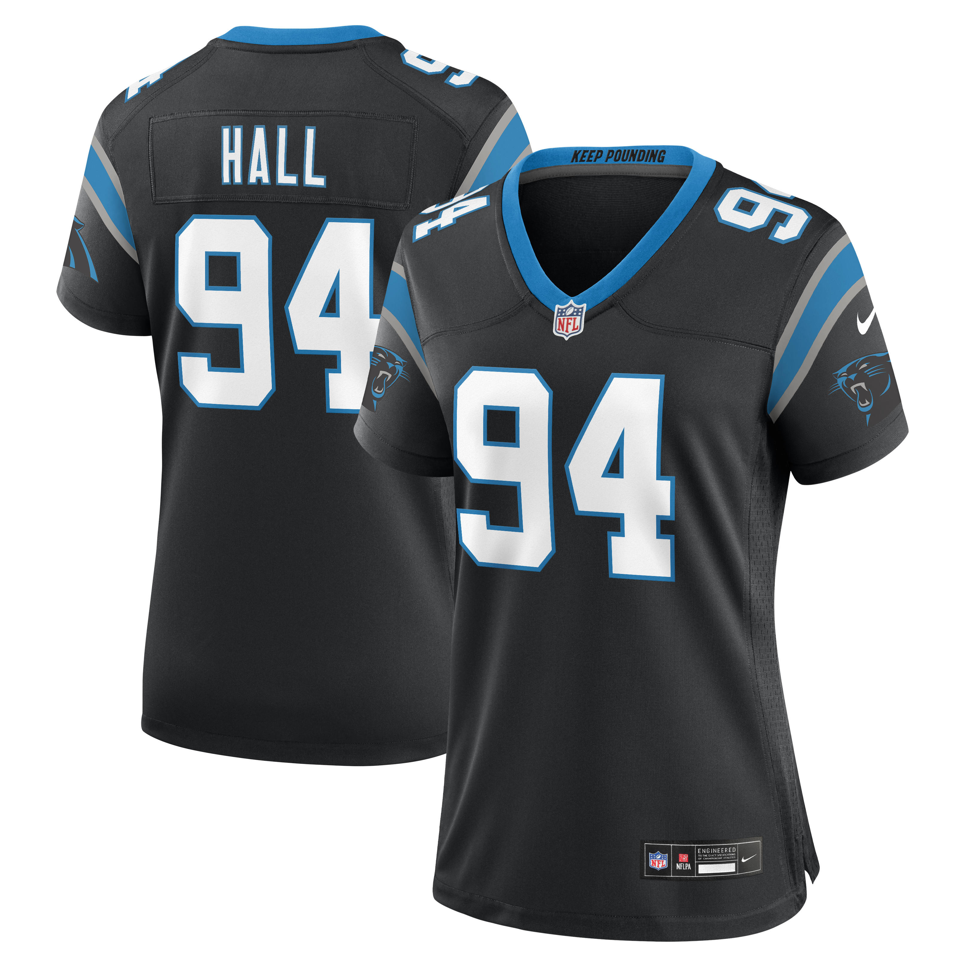 Women's Nike Aaron Hall Black Carolina Panthers Team Game Jersey