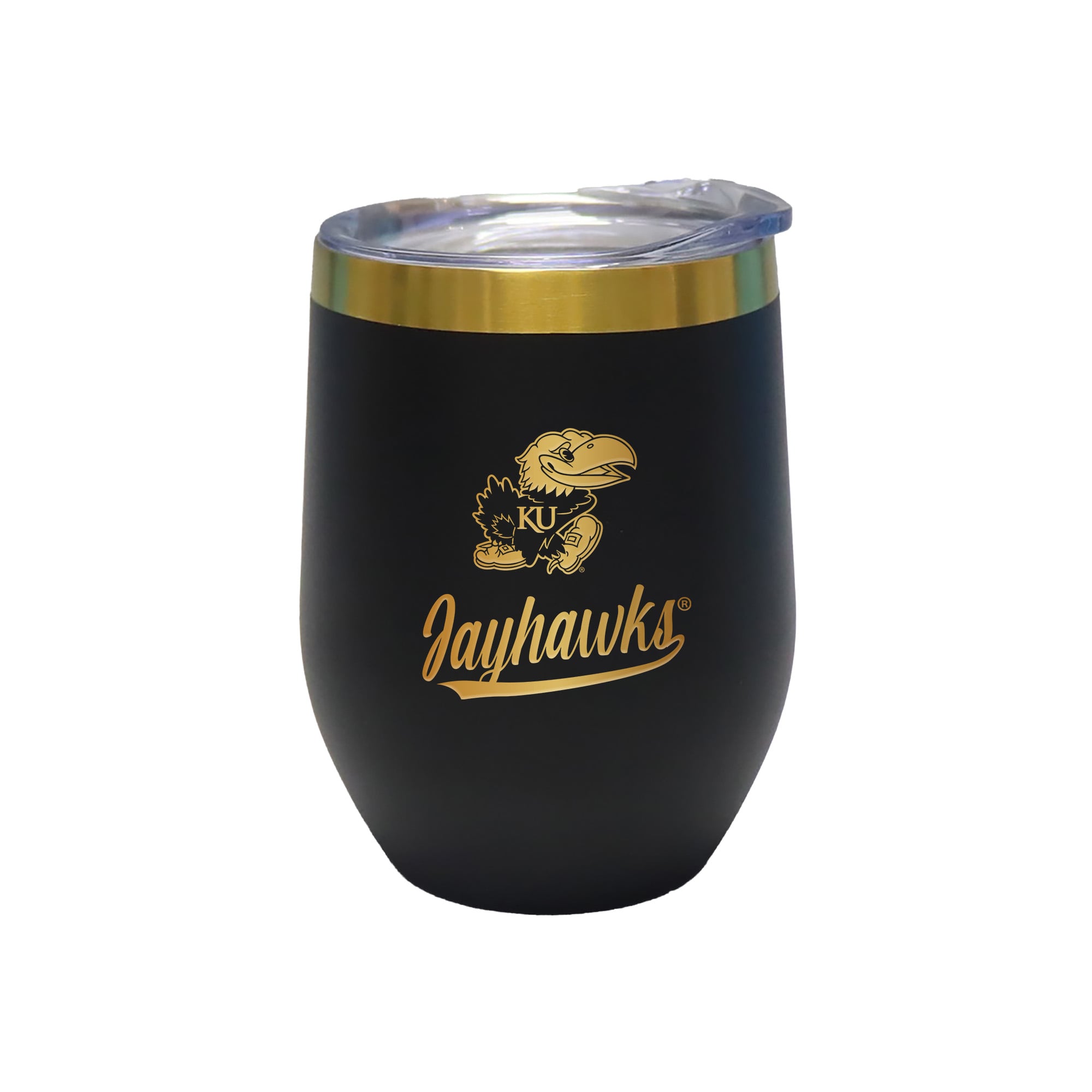 The Memory Company Kansas Jayhawks 12oz. Stainless Steel Gold Lettering Stemless Wine Tumbler