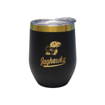 The Memory Company Kansas Jayhawks 12oz. Stainless Steel Gold Lettering Stemless Wine Tumbler