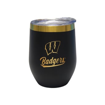 The Memory Company Wisconsin Badgers 12oz. Stainless Steel Gold Lettering Stemless Wine Tumbler