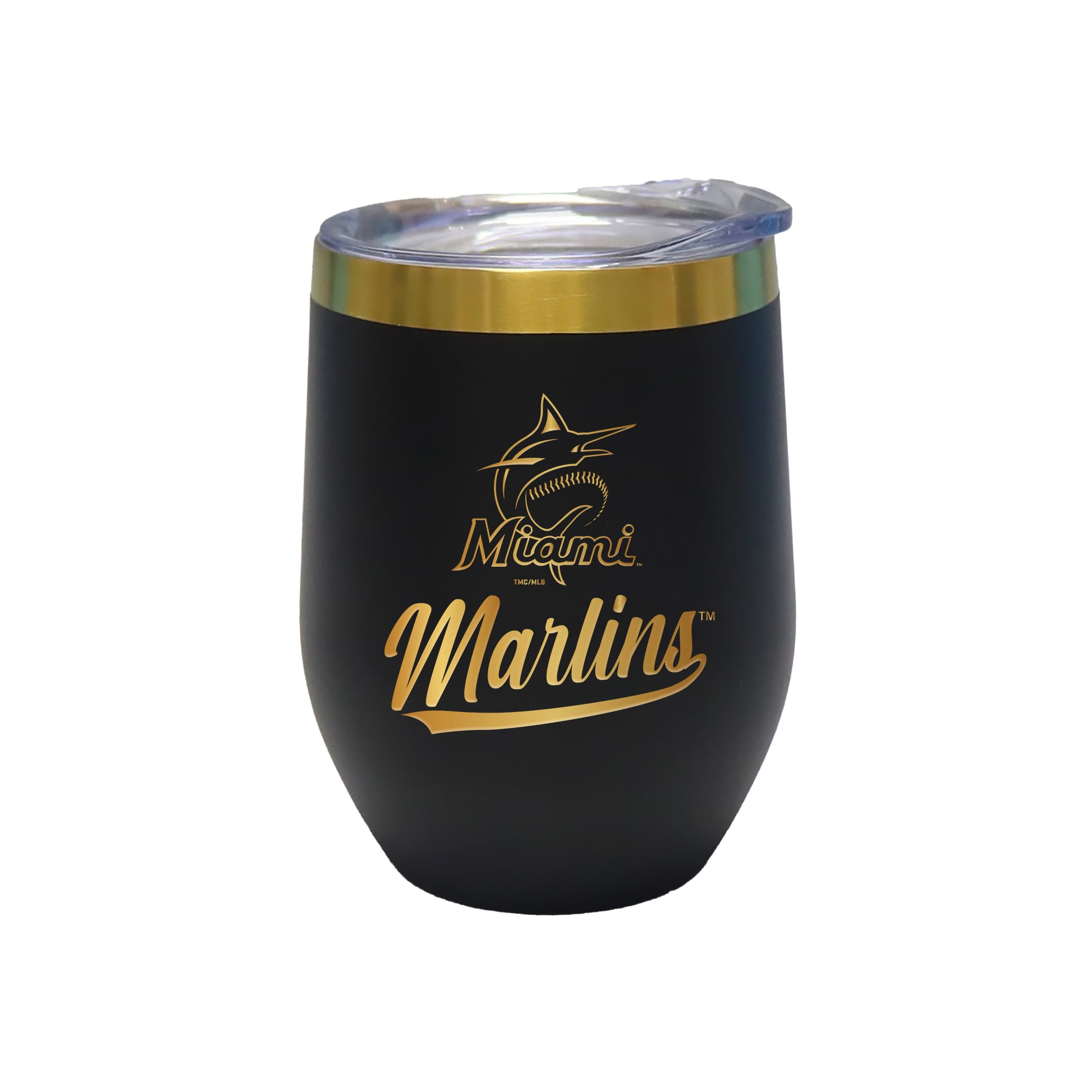 The Memory Company Miami Marlins 12oz. Stainless Steel Gold Lettering Stemless Wine Tumbler