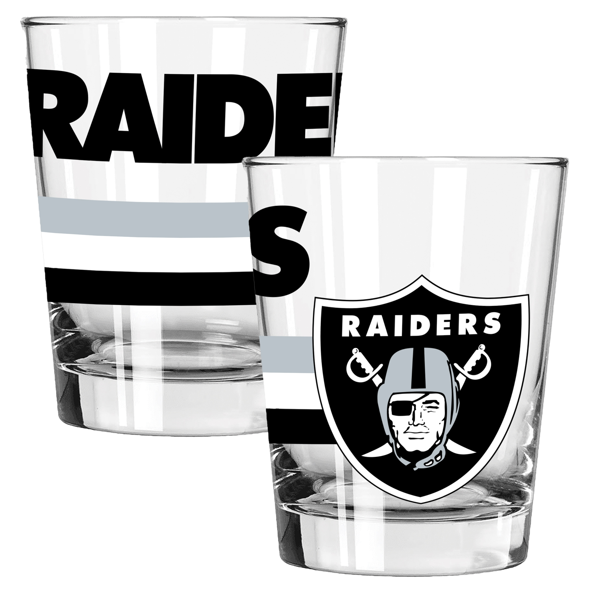 The Memory Company Las Vegas Raiders Two-Piece 15oz. Big Stripes Double Old Fashioned Glass Set