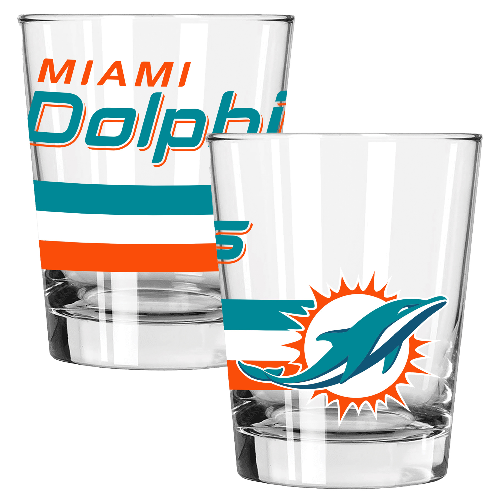 The Memory Company Miami Dolphins Two-Piece 15oz. Big Stripes Double Old Fashioned Glass Set