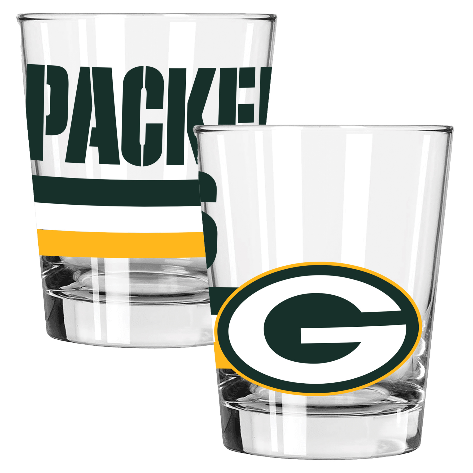 The Memory Company Green Bay Packers Two-Piece 15oz. Big Stripes Double Old Fashioned Glass Set