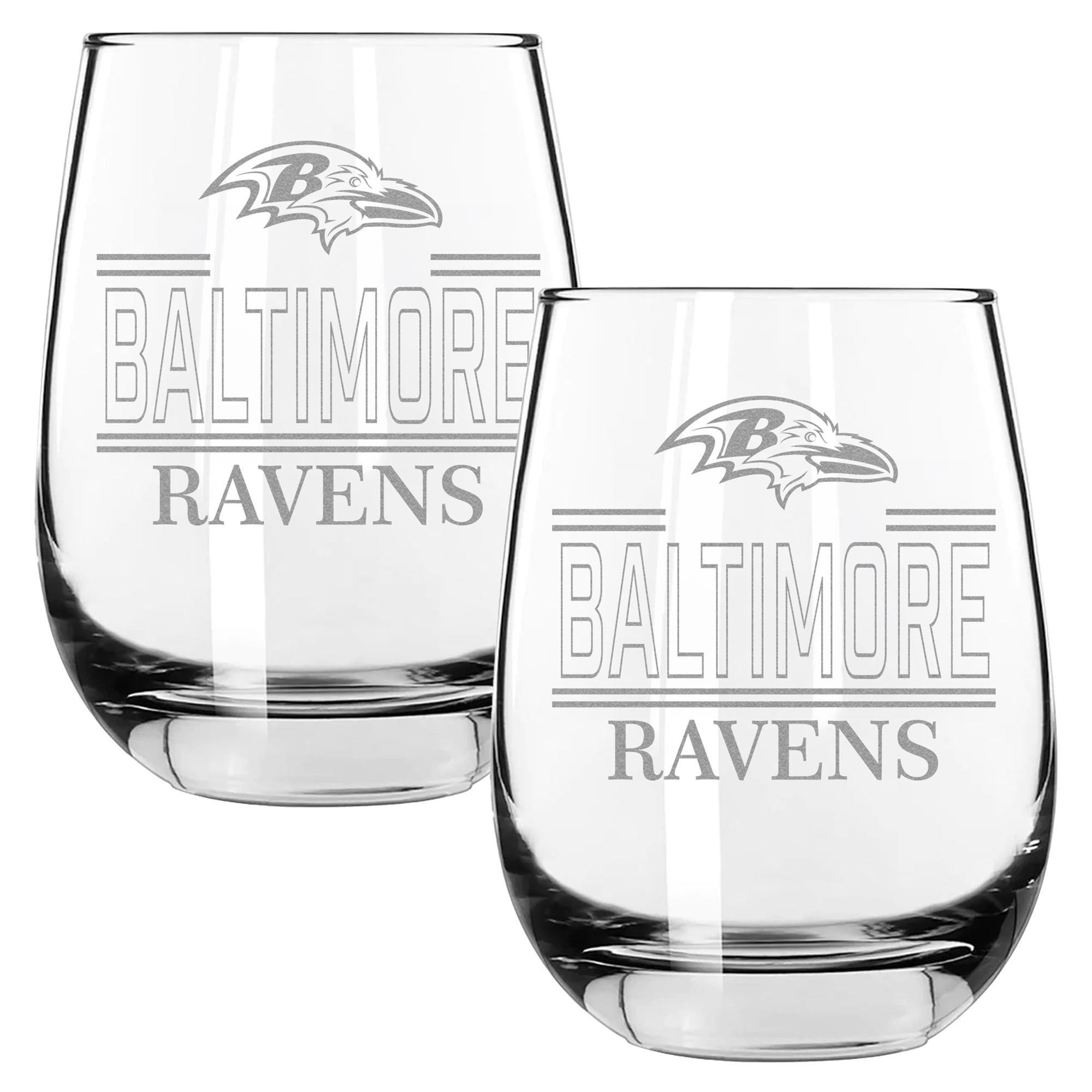 The Memory Company Baltimore Ravens Two-Piece 15oz. Classic Crew Stemless Wine Glass Set