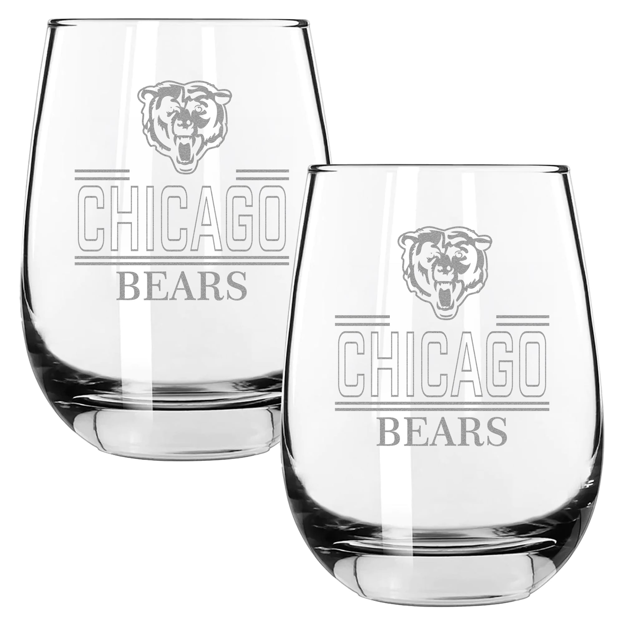 The Memory Company Chicago Bears Two-Piece 15oz. Classic Crew Stemless Wine Glass Set