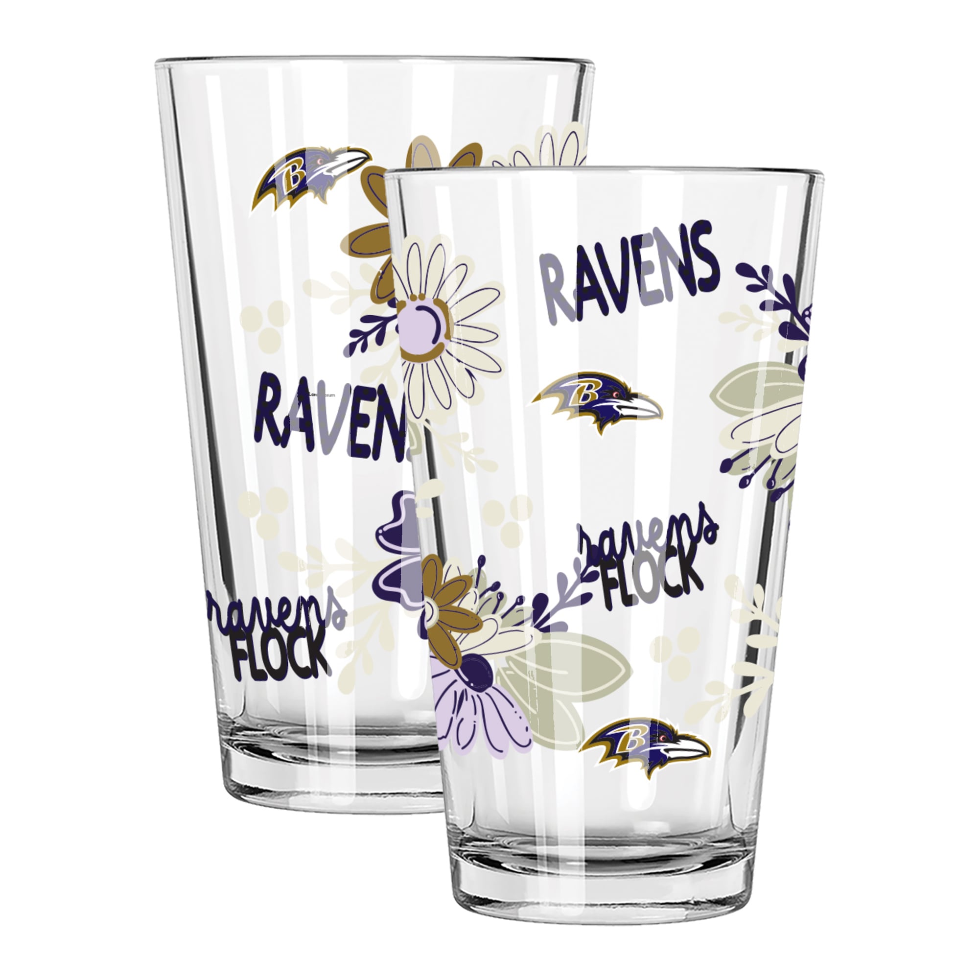 The Memory Company Baltimore Ravens Two-Piece 16oz. Flowers Pint Glass Set