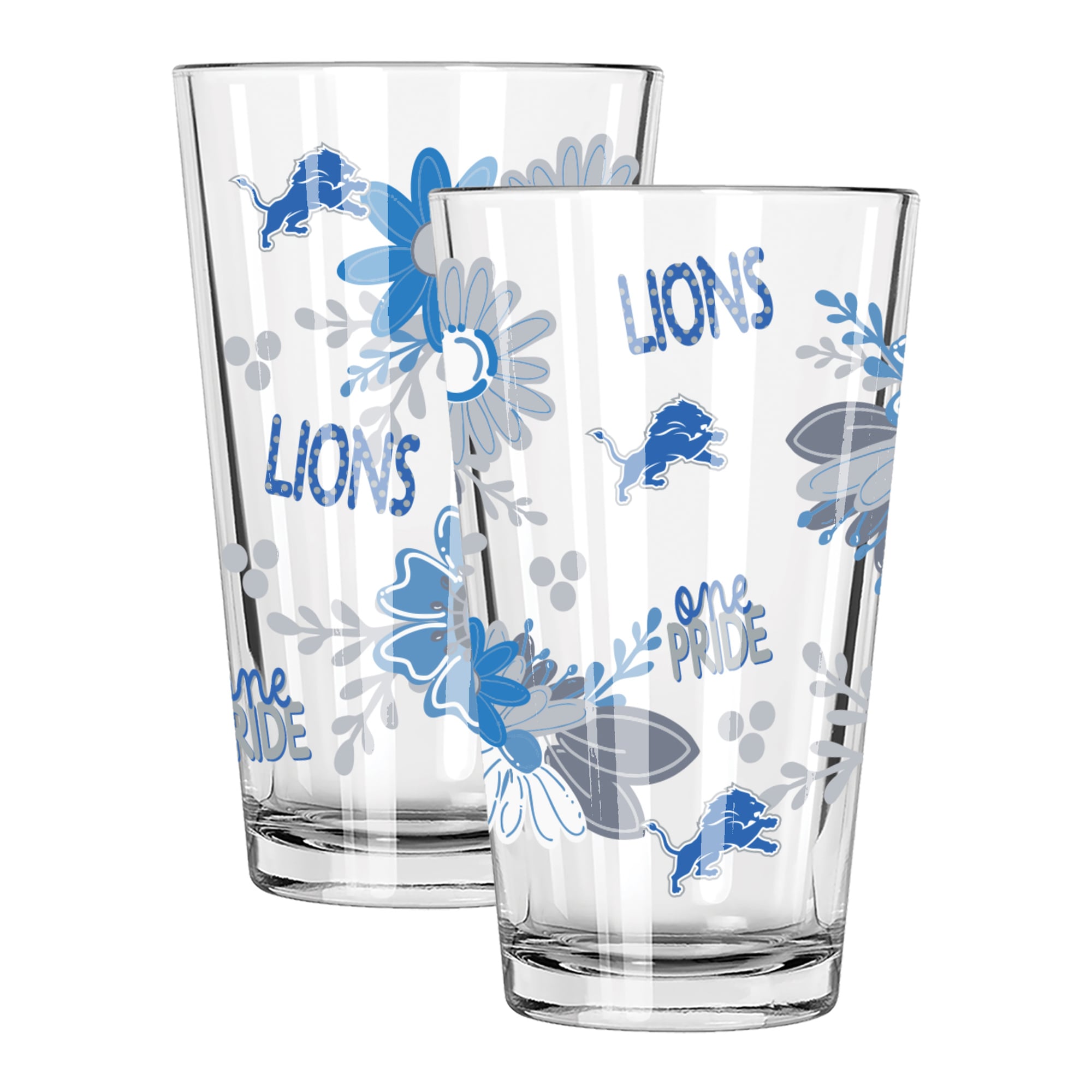 The Memory Company Detroit Lions Two-Piece 16oz. Flowers Pint Glass Set