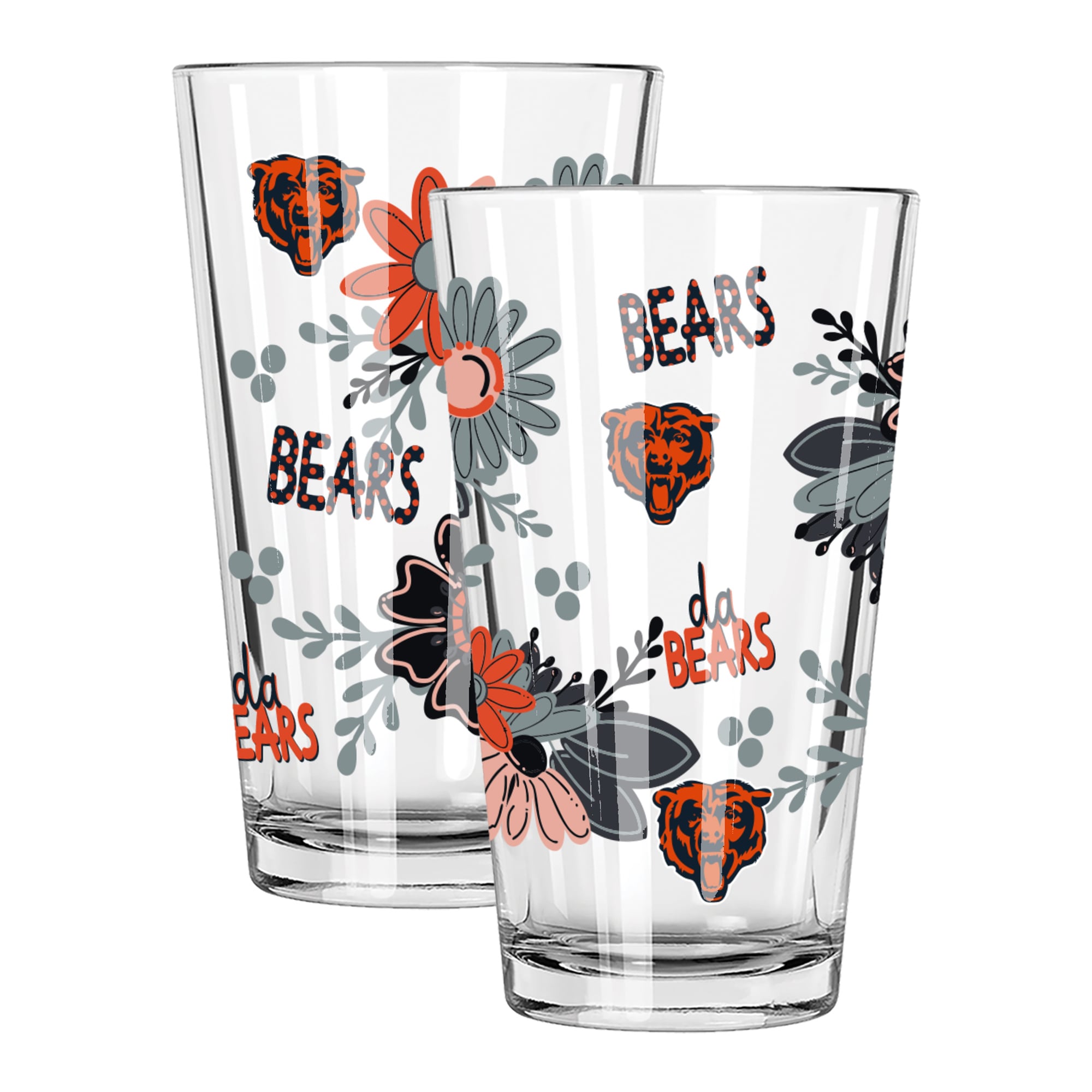 The Memory Company Chicago Bears Two-Piece 16oz. Flowers Pint Glass Set