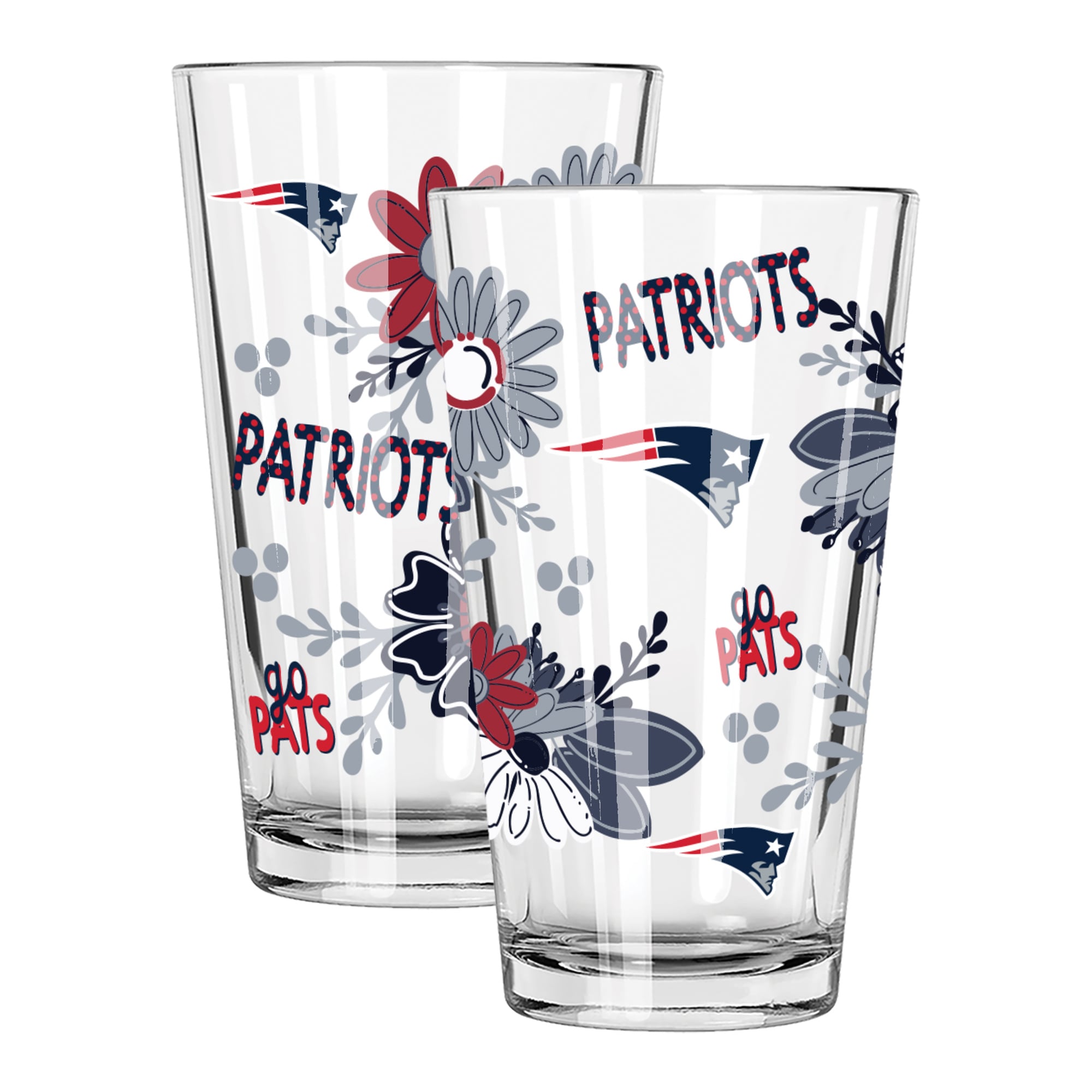 The Memory Company New England Patriots Two-Piece 16oz. Flowers Pint Glass Set