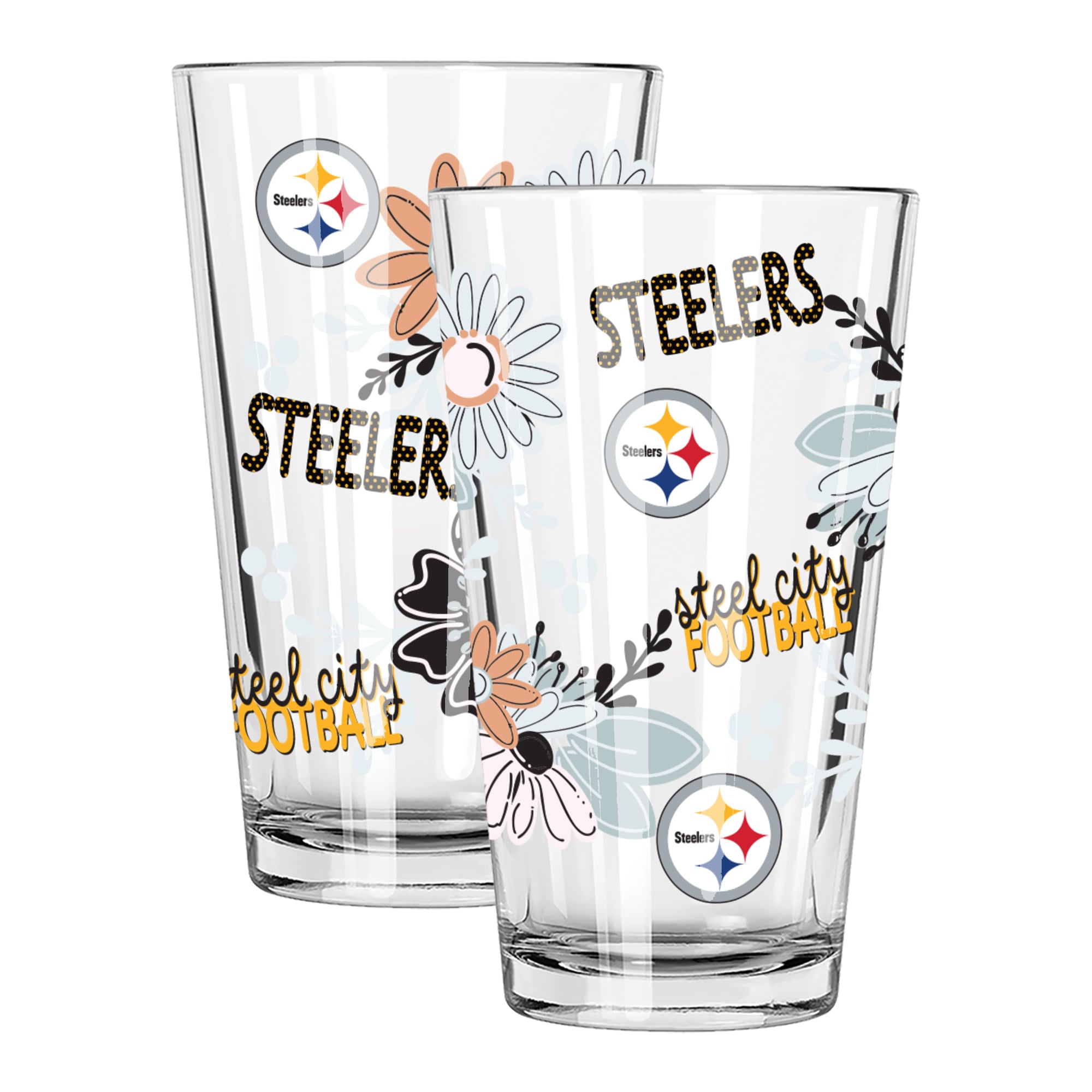 The Memory Company Pittsburgh Steelers Two-Piece 16oz. Flowers Pint Glass Set