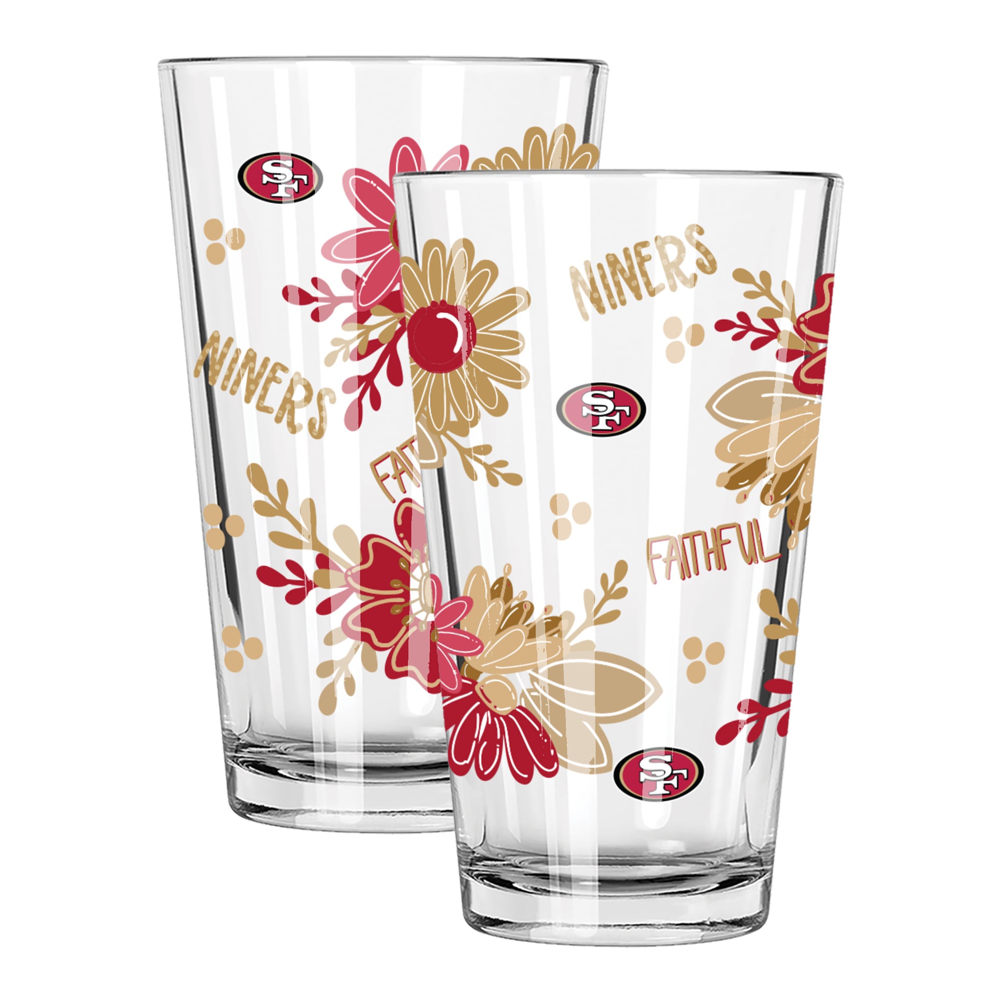 The Memory Company San Francisco 49ers Two-Piece 16oz. Flowers Pint Glass Set