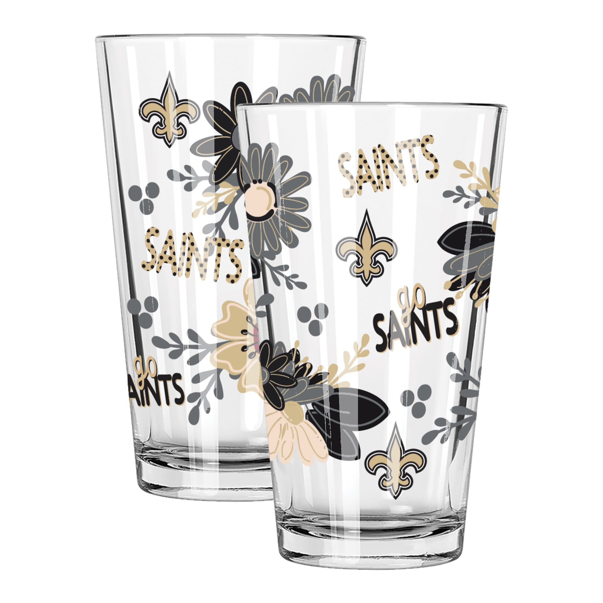The Memory Company New Orleans Saints Two-Piece 16oz. Flowers Pint Glass Set