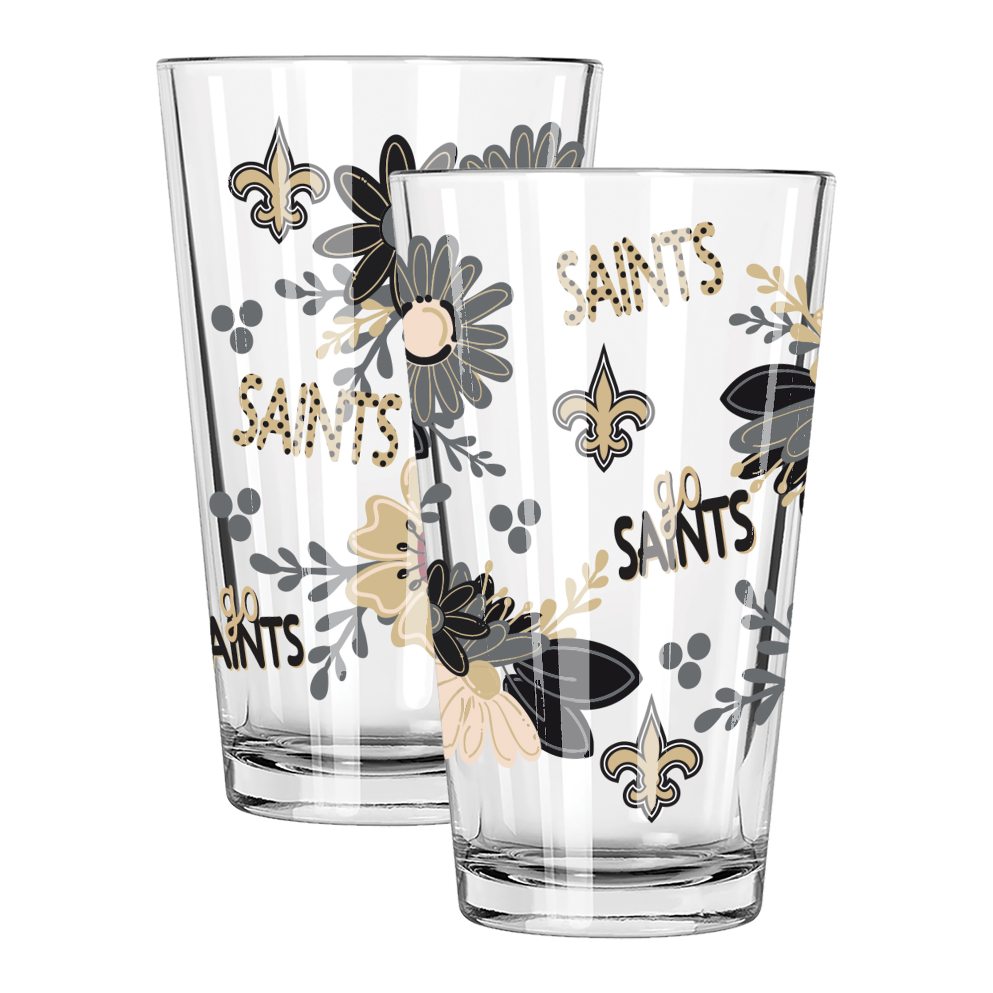 The Memory Company New Orleans Saints Two-Piece 16oz. Flowers Pint Glass Set