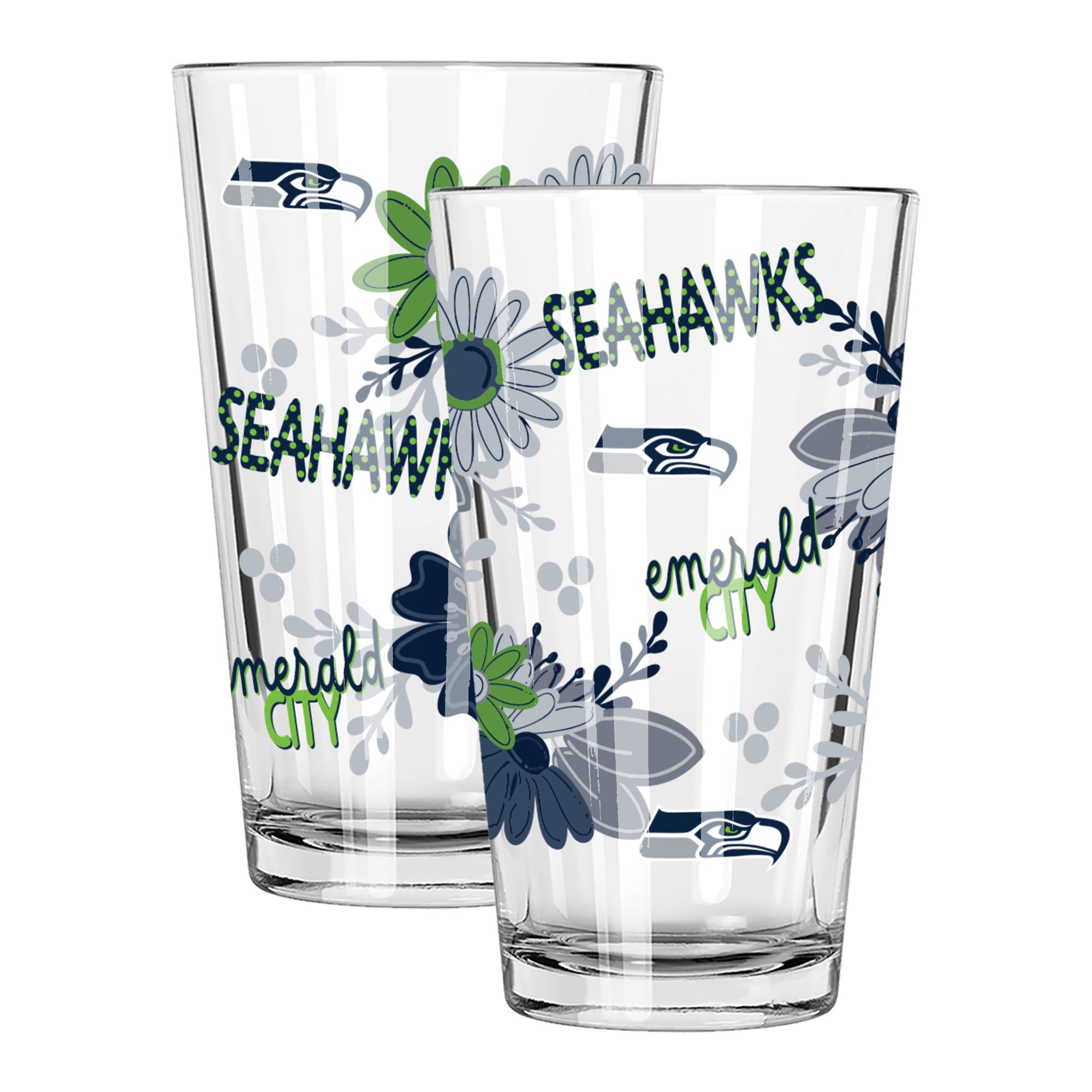 The Memory Company Seattle Seahawks Two-Piece 16oz. Flowers Pint Glass Set