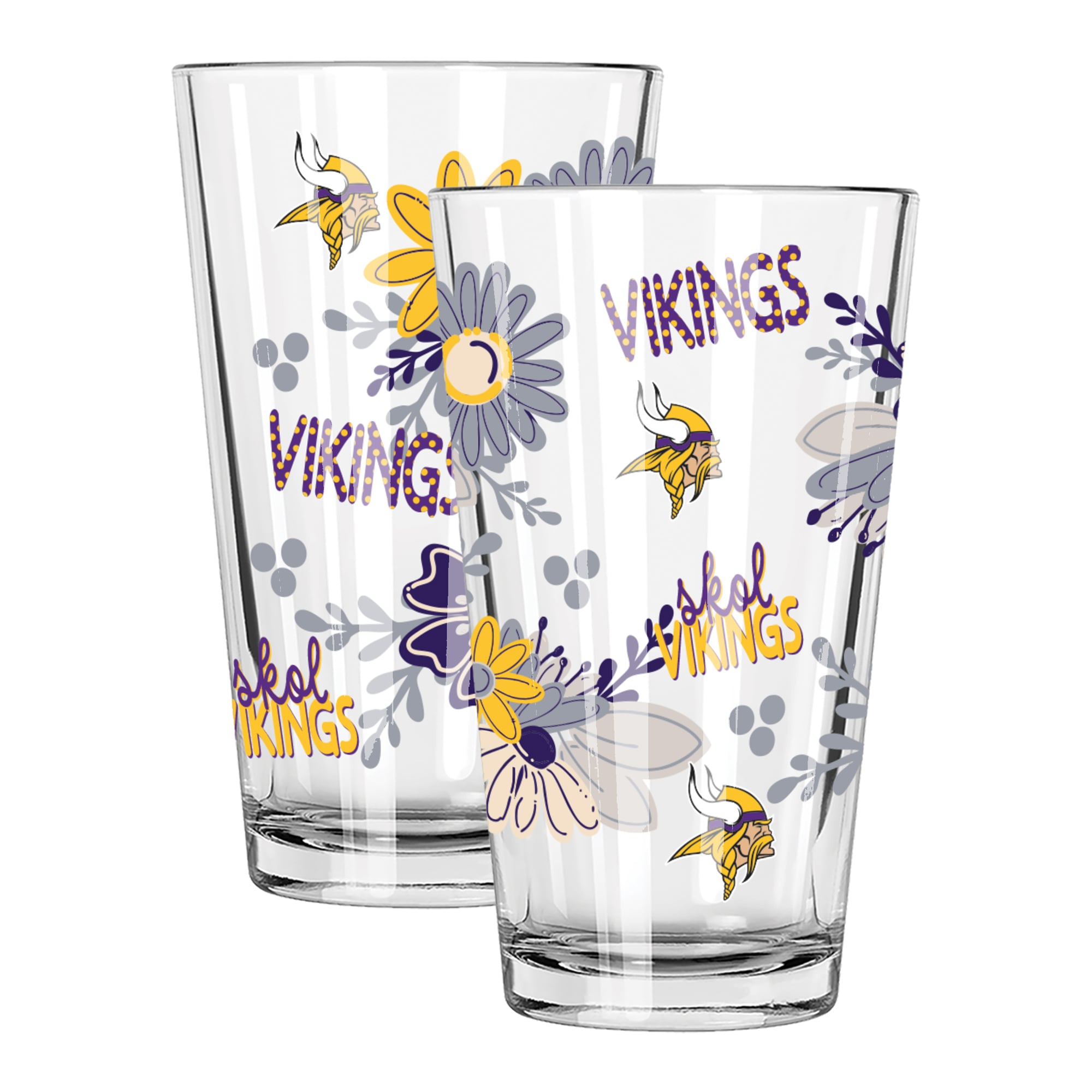 The Memory Company Minnesota Vikings Two-Piece 16oz. Flowers Pint Glass Set