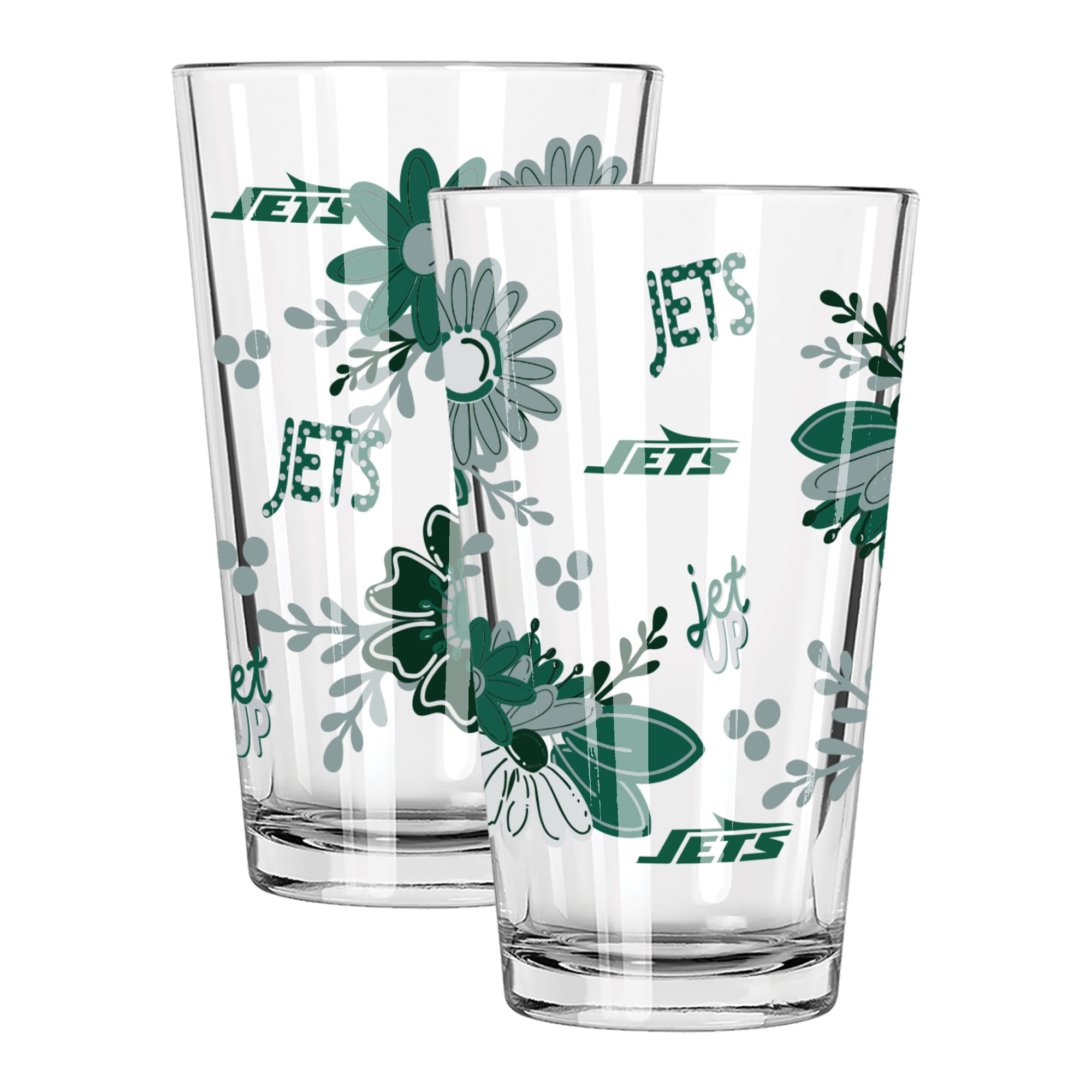 The Memory Company New York Jets Two-Piece 16oz. Flowers Pint Glass Set