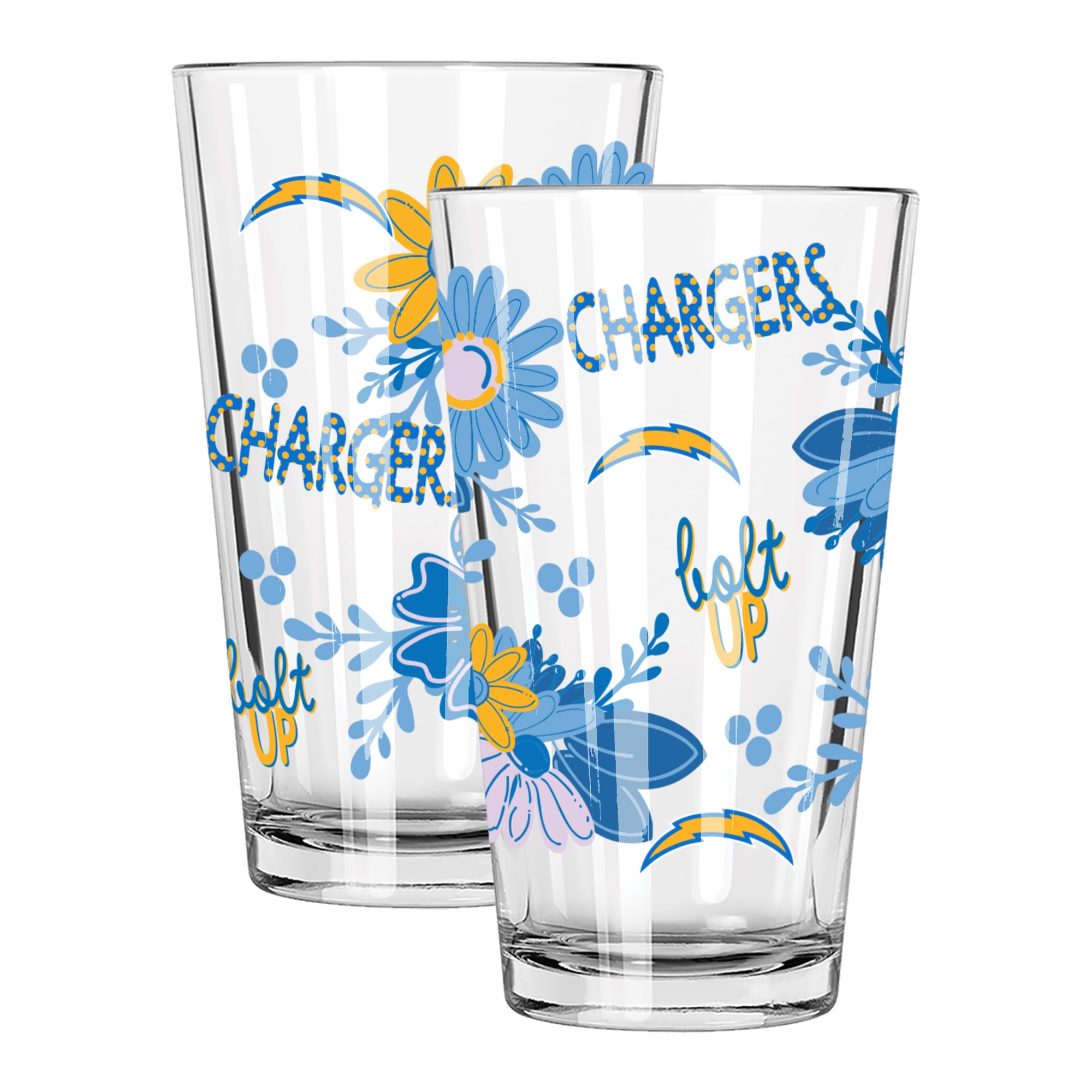 The Memory Company Los Angeles Chargers Two-Piece 16oz. Flowers Pint Glass Set