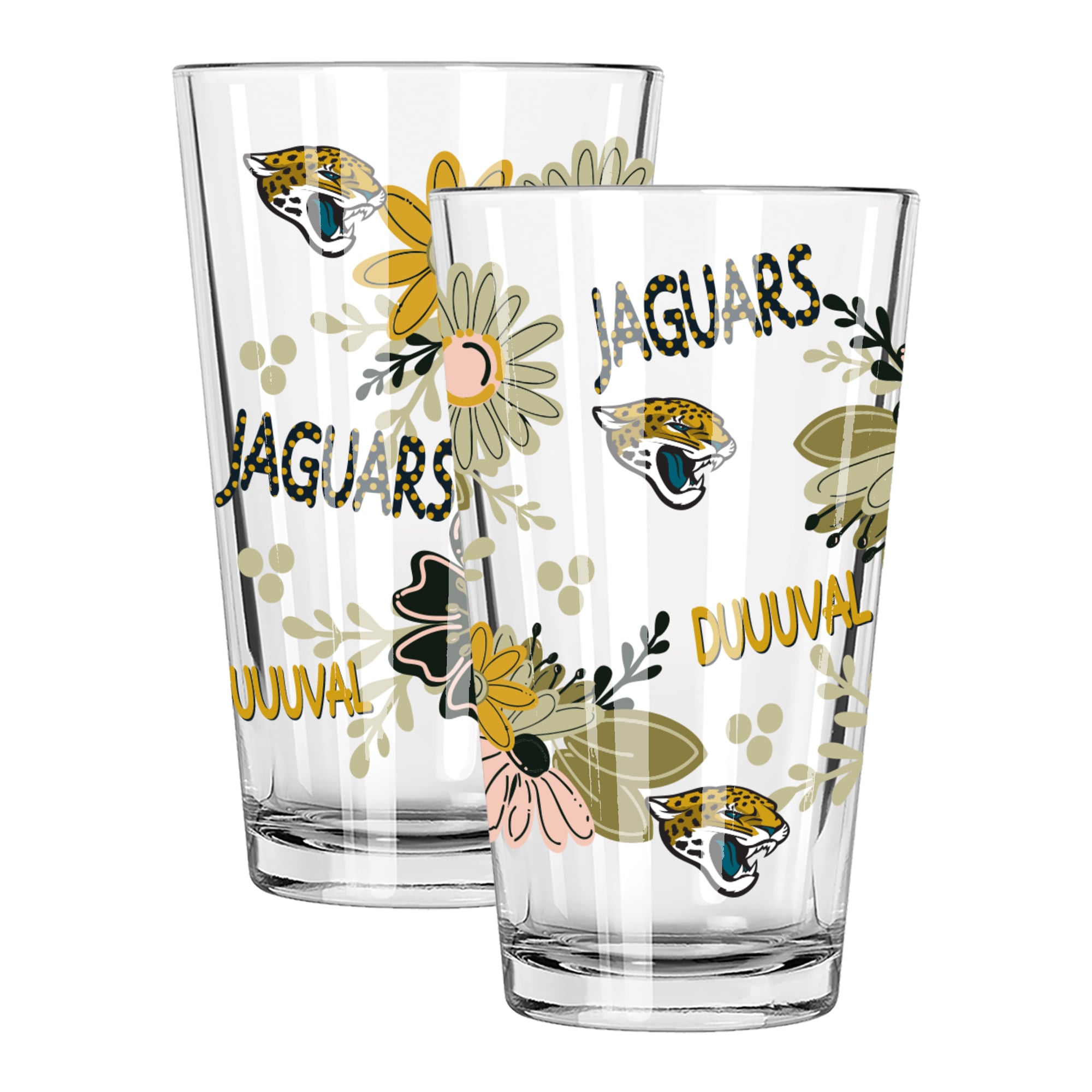 The Memory Company Jacksonville Jaguars Two-Piece 16oz. Flowers Pint Glass Set
