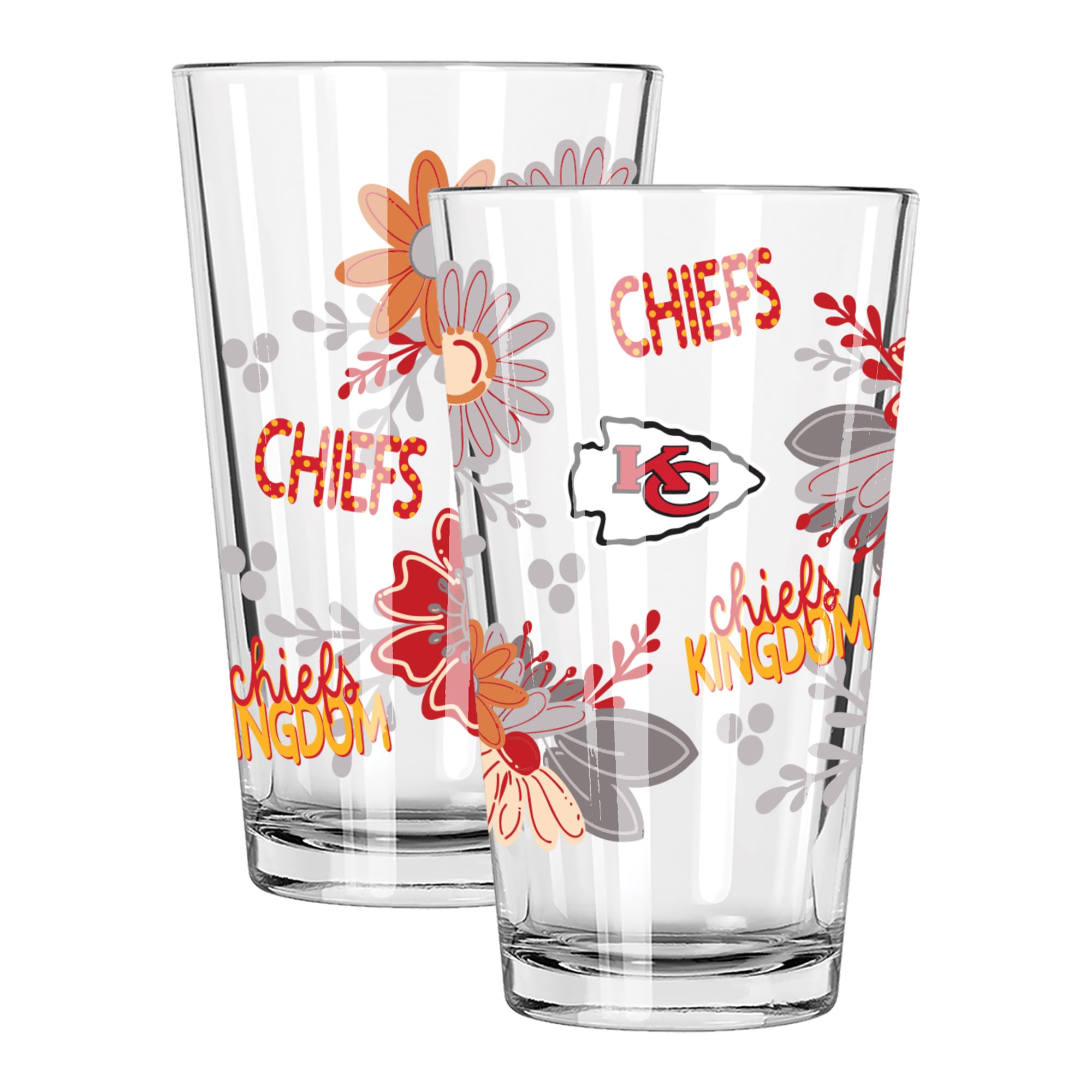 The Memory Company Kansas City Chiefs Two-Piece 16oz. Flowers Pint Glass Set
