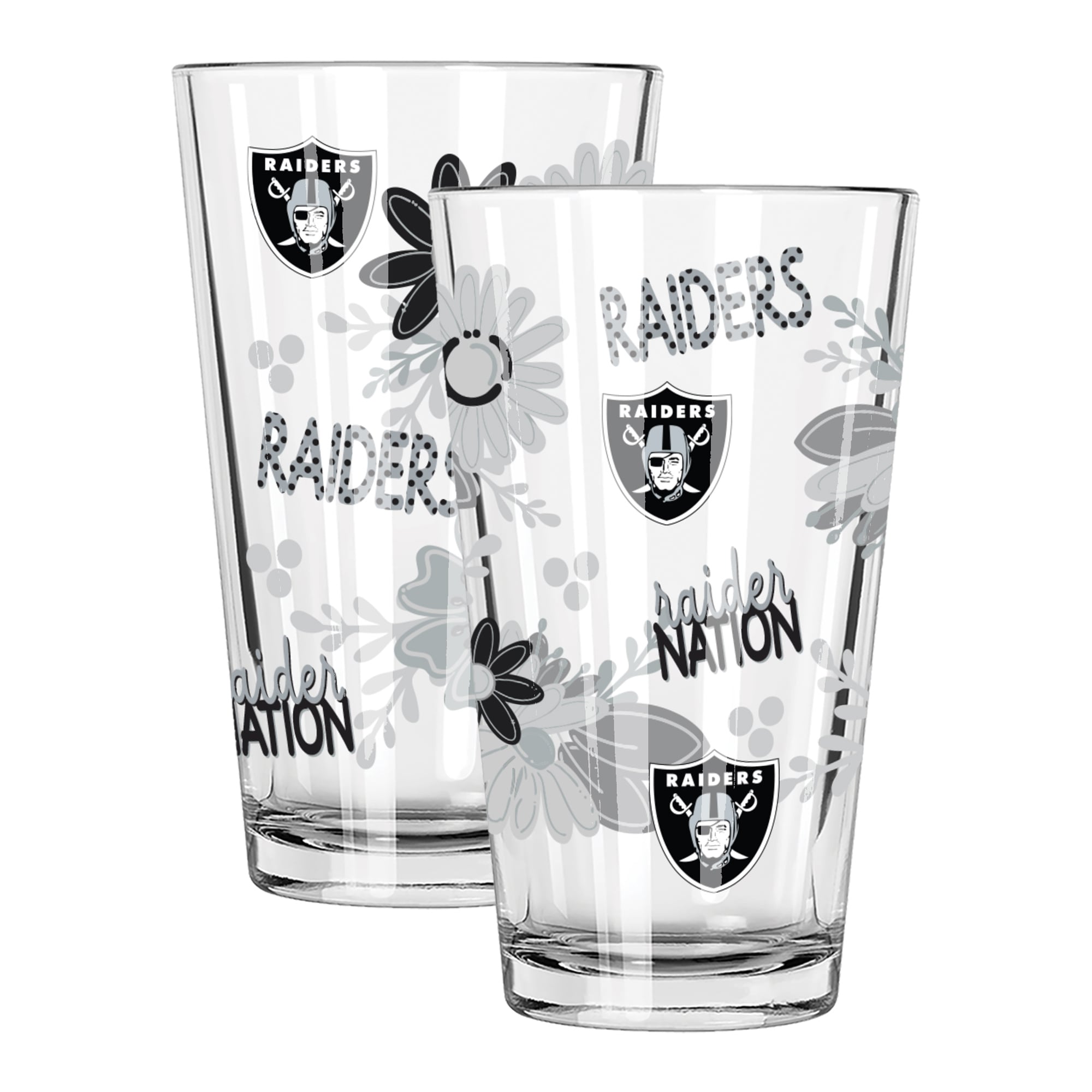 The Memory Company Las Vegas Raiders Two-Piece 16oz. Flowers Pint Glass Set