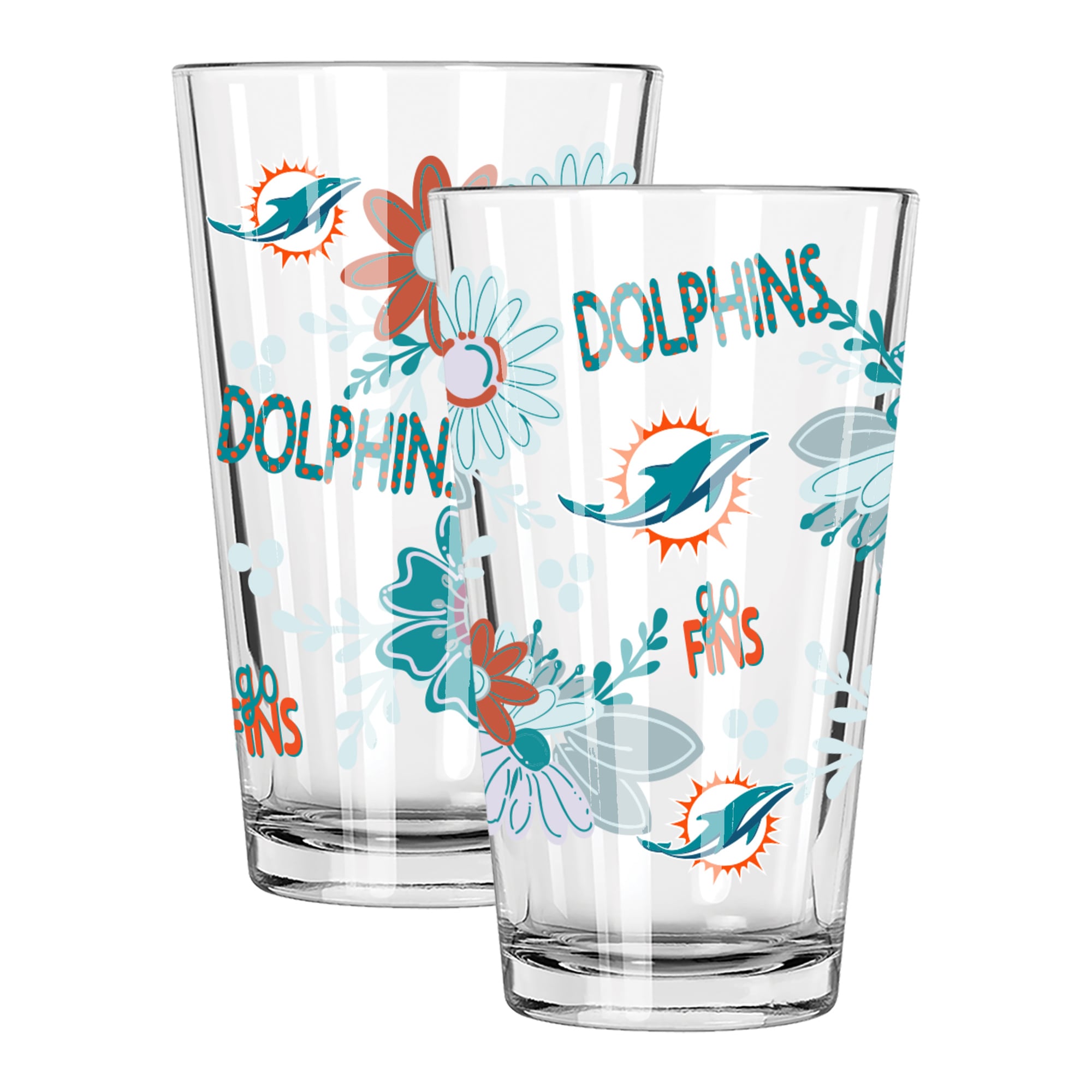 The Memory Company Miami Dolphins Two-Piece 16oz. Flowers Pint Glass Set