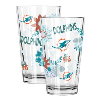 The Memory Company Miami Dolphins Two-Piece 16oz. Flowers Pint Glass Set