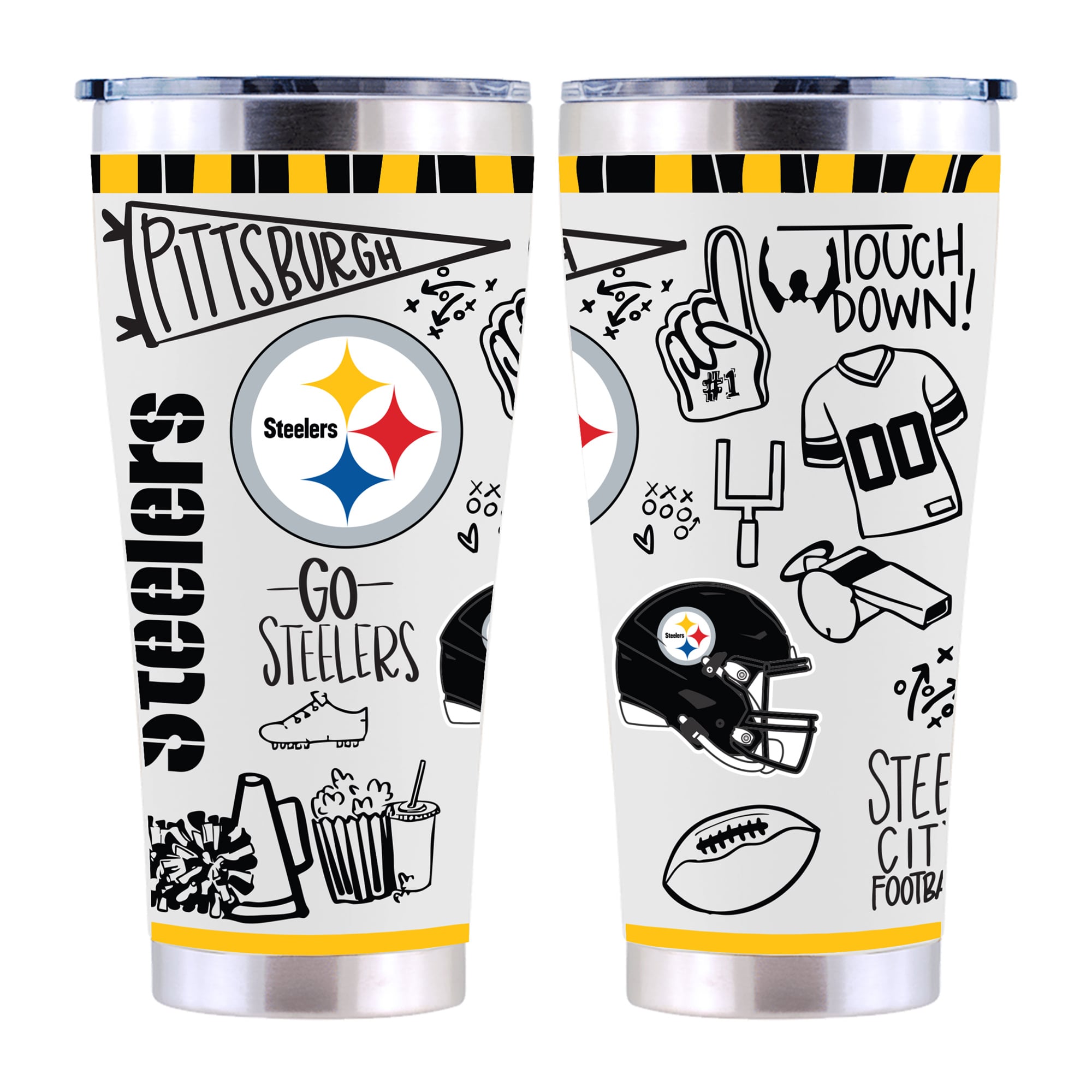 The Memory Company Pittsburgh Steelers 30oz. Sketchpad Stainless Steel Tumbler