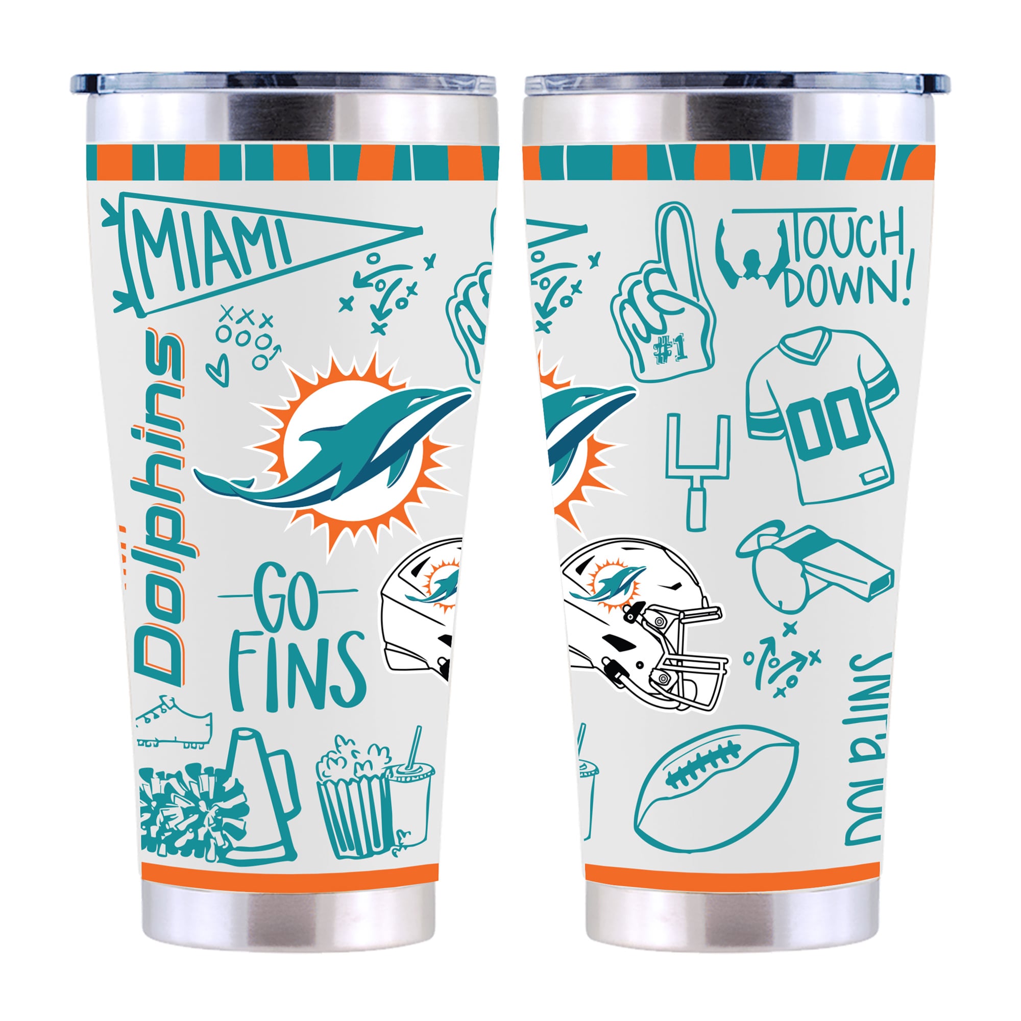 The Memory Company Miami Dolphins 30oz. Sketchpad Stainless Steel Tumbler