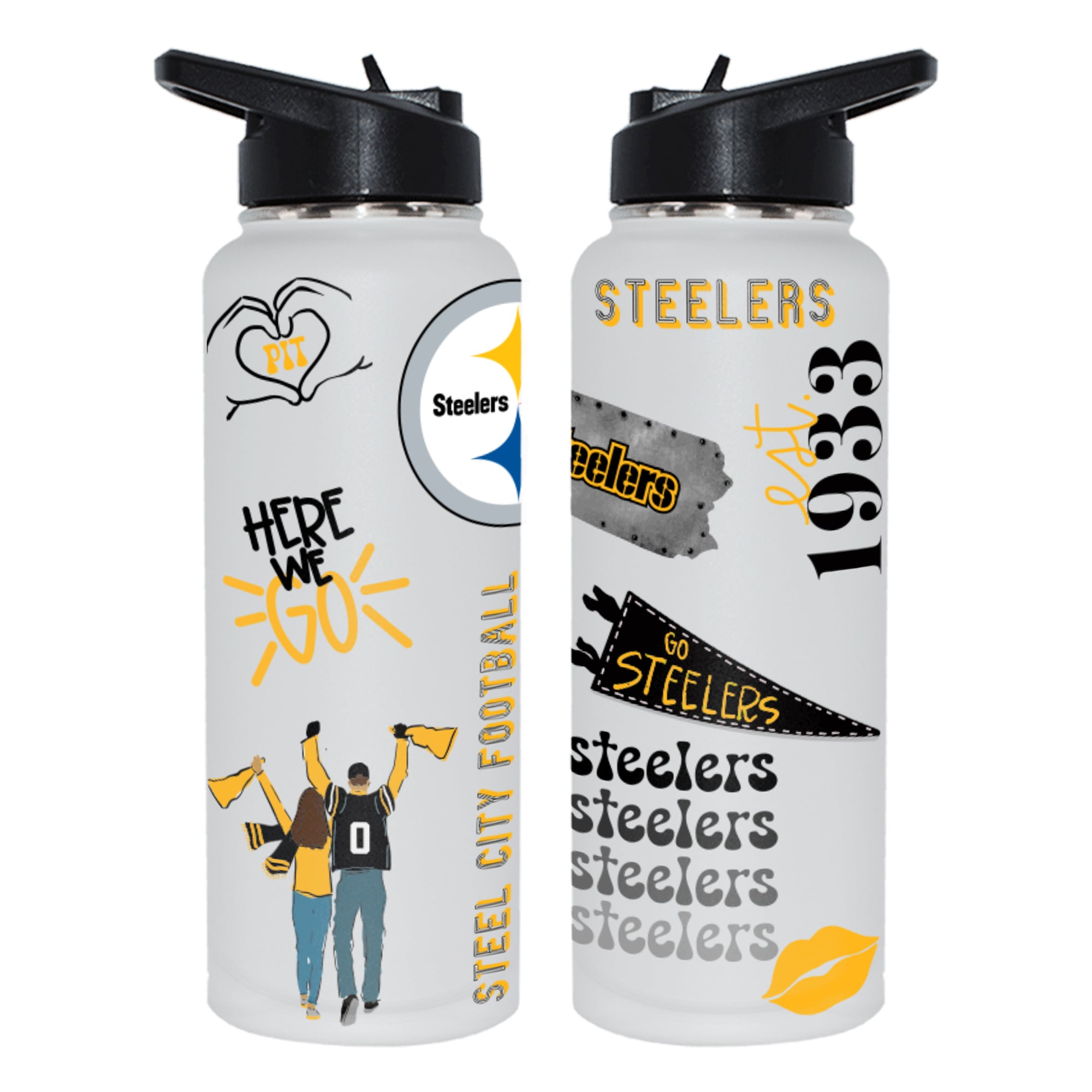 The Memory Company Pittsburgh Steelers 34oz. Loco Stainless Steel Quencher Bottle