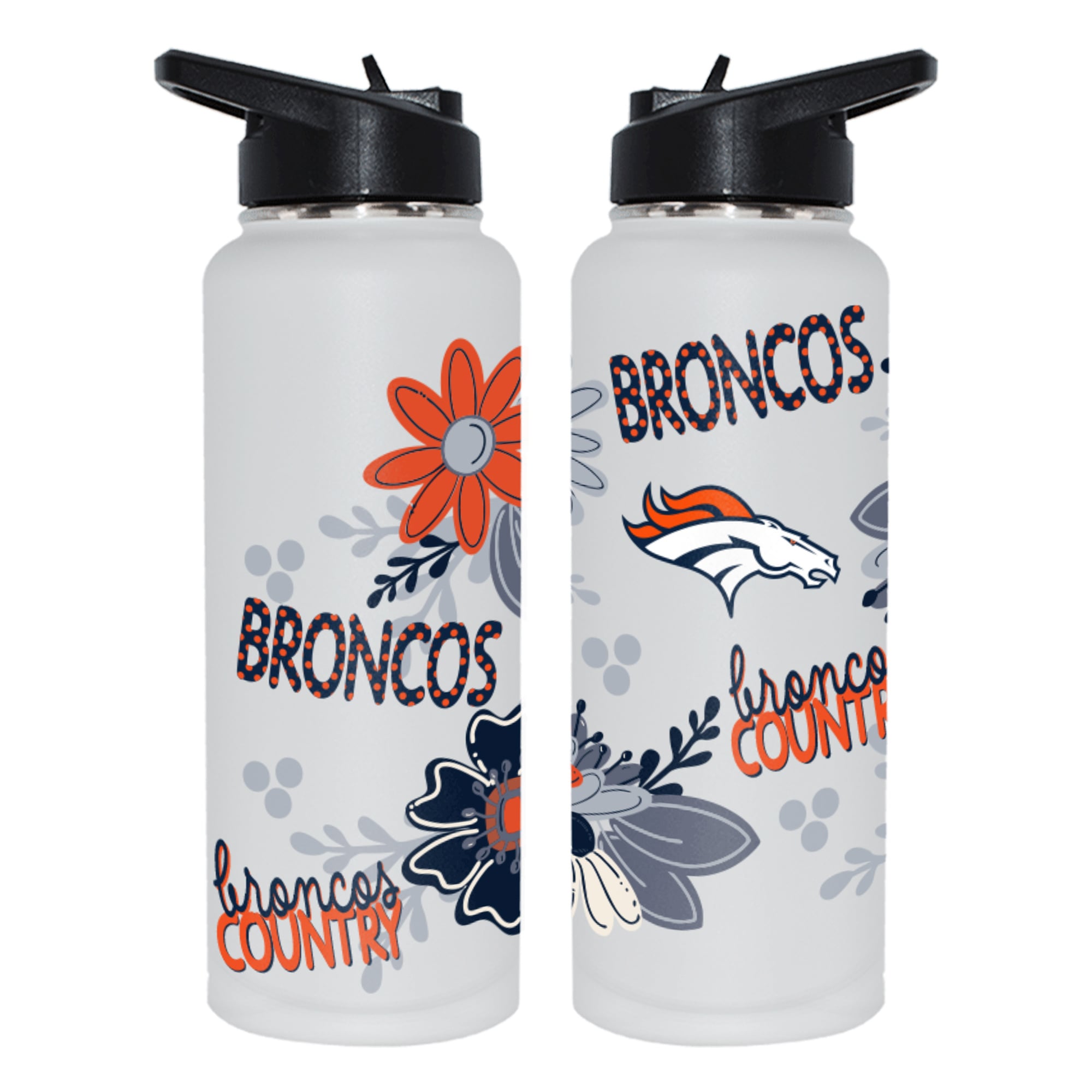 The Memory Company Denver Broncos 34oz. Flowers Stainless Steel Quencher Bottle