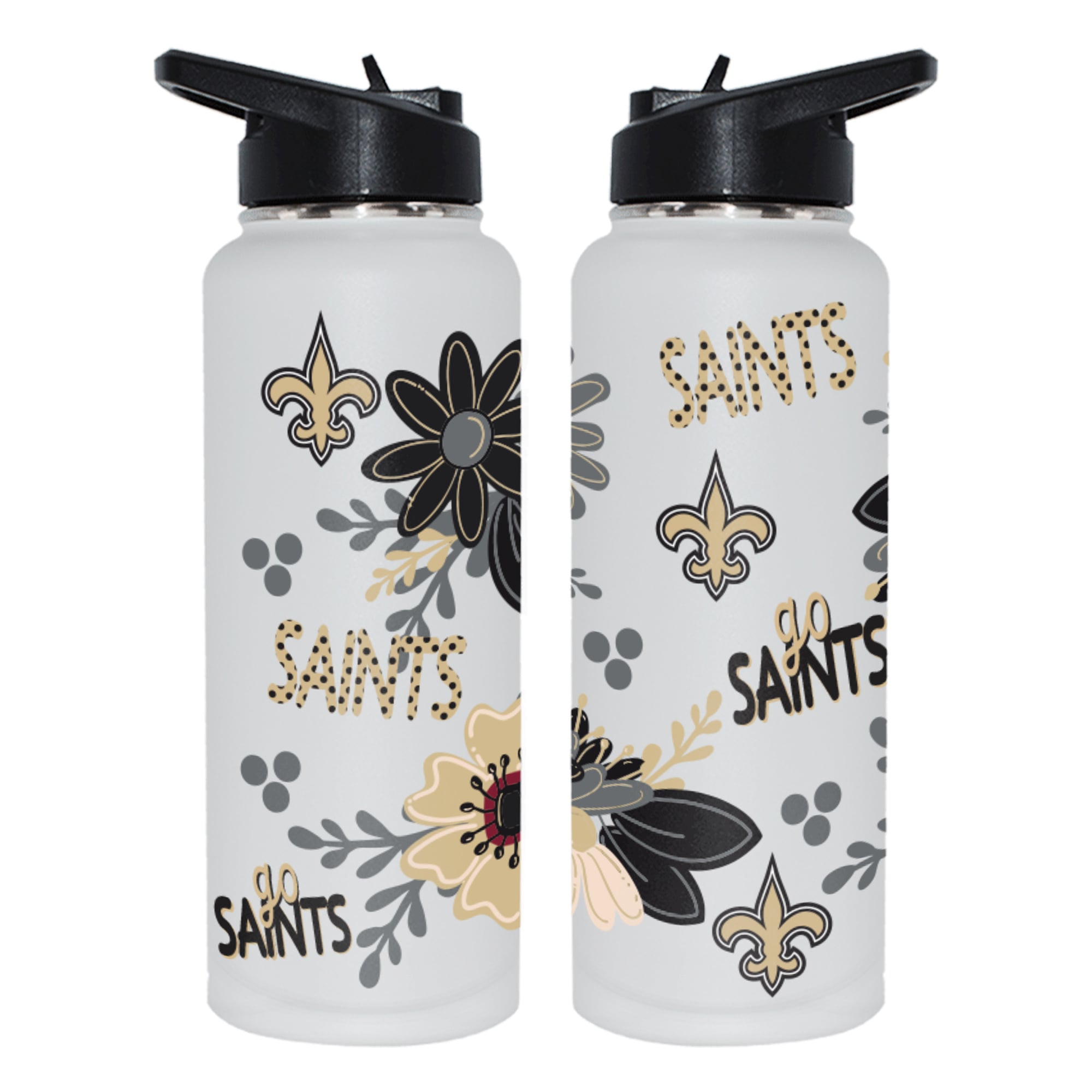 The Memory Company New Orleans Saints 34oz. Flowers Stainless Steel Quencher Bottle