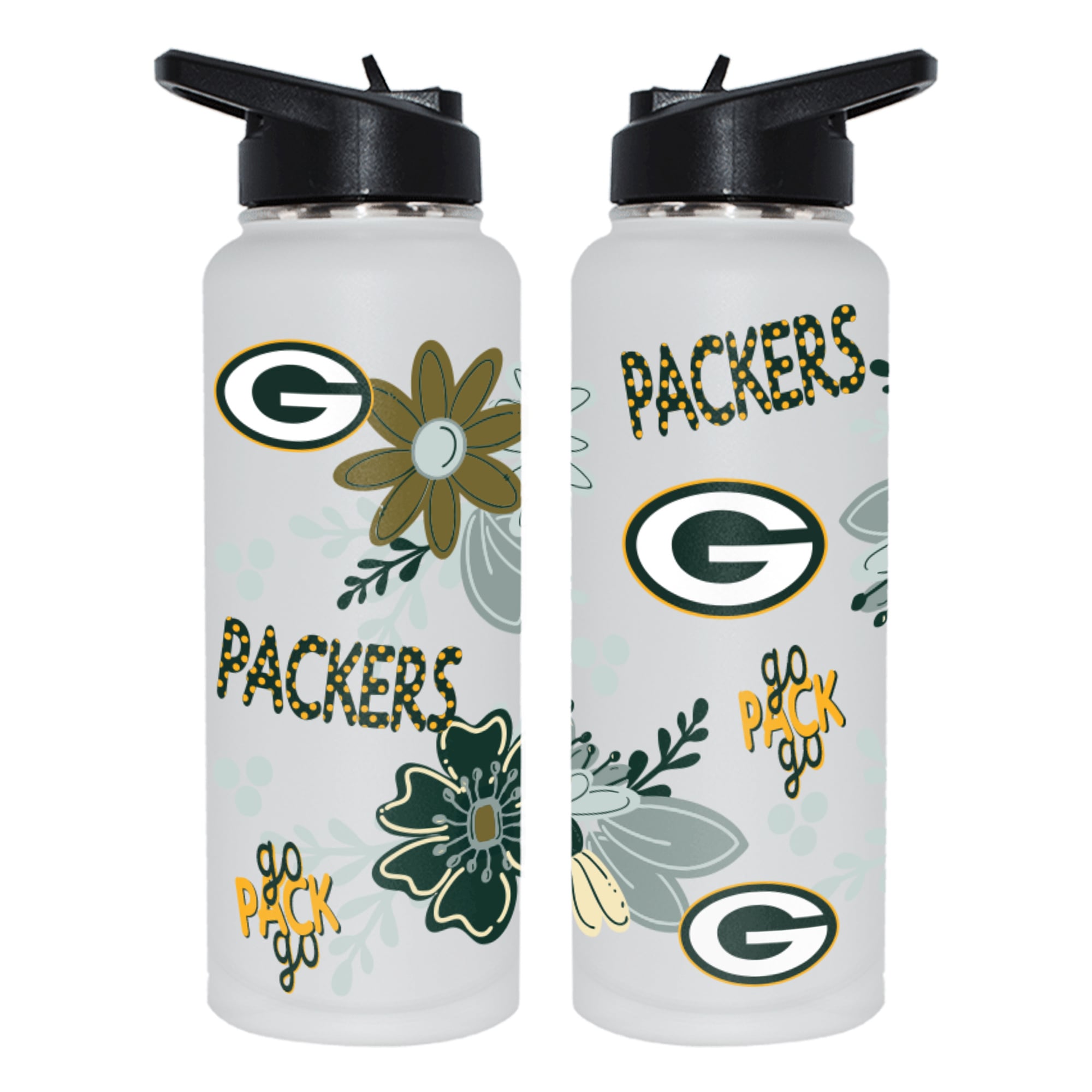 The Memory Company Green Bay Packers 34oz. Flowers Stainless Steel Quencher Bottle