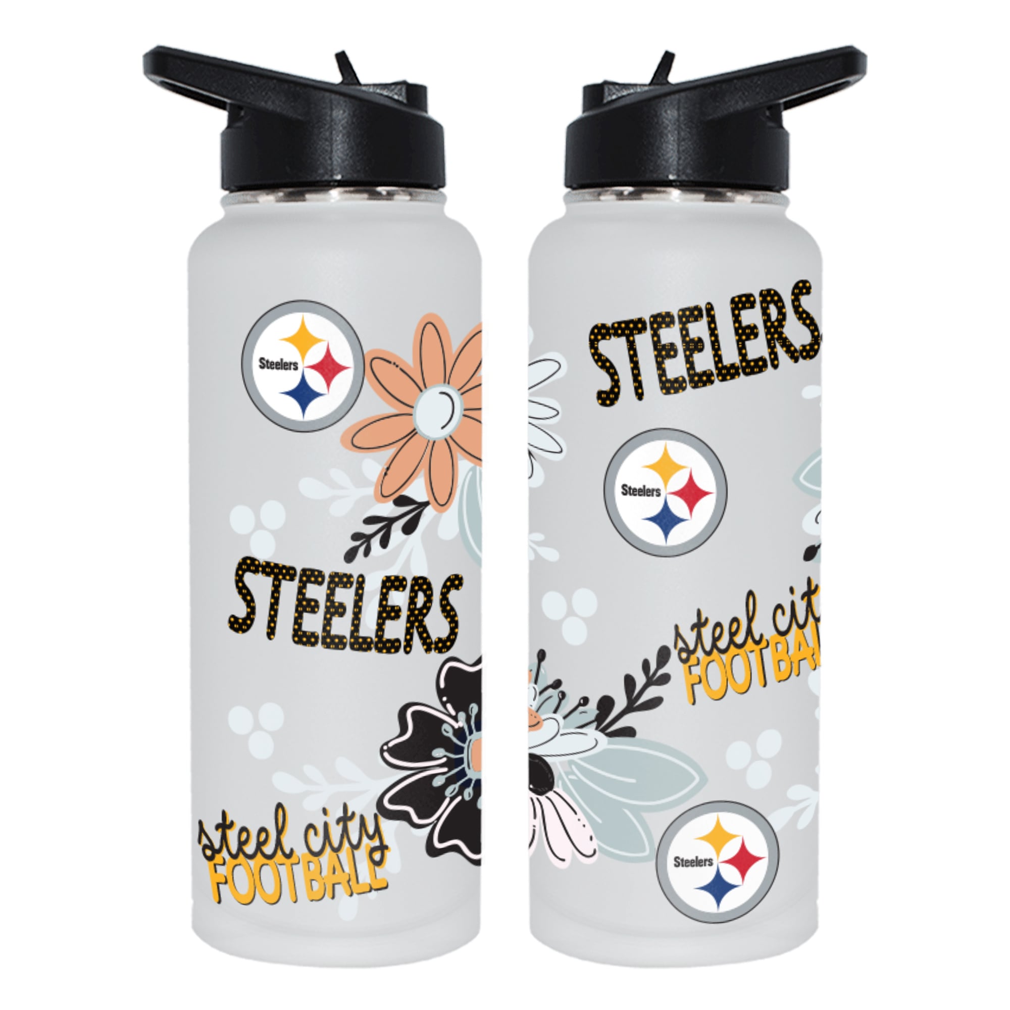 The Memory Company Pittsburgh Steelers 34oz. Flowers Stainless Steel Quencher Bottle