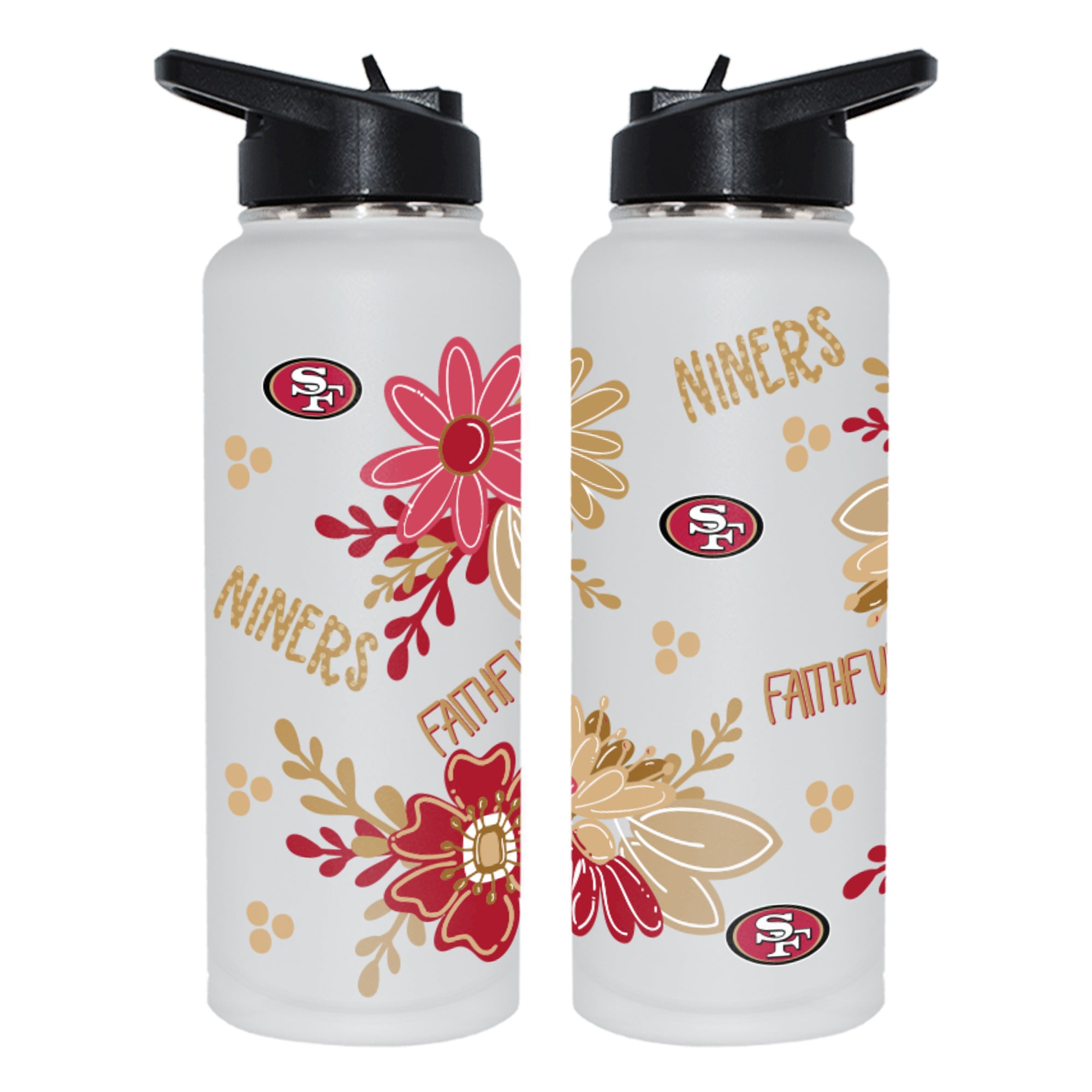 The Memory Company San Francisco 49ers 34oz. Flowers Stainless Steel Quencher Bottle