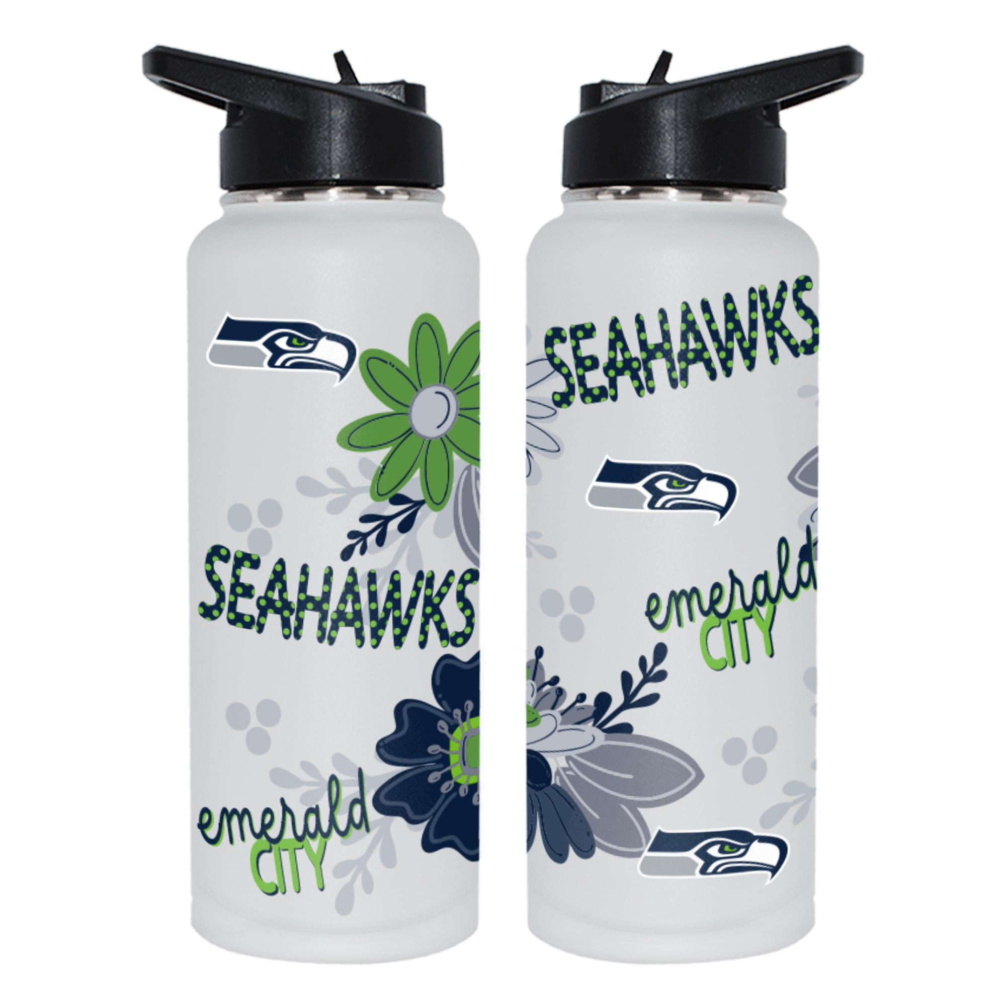 The Memory Company Seattle Seahawks 34oz. Flowers Stainless Steel Quencher Bottle