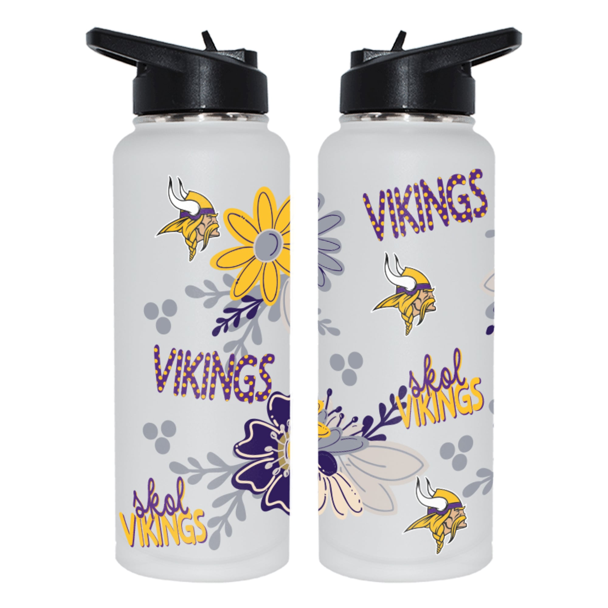 The Memory Company Minnesota Vikings 34oz. Flowers Stainless Steel Quencher Bottle