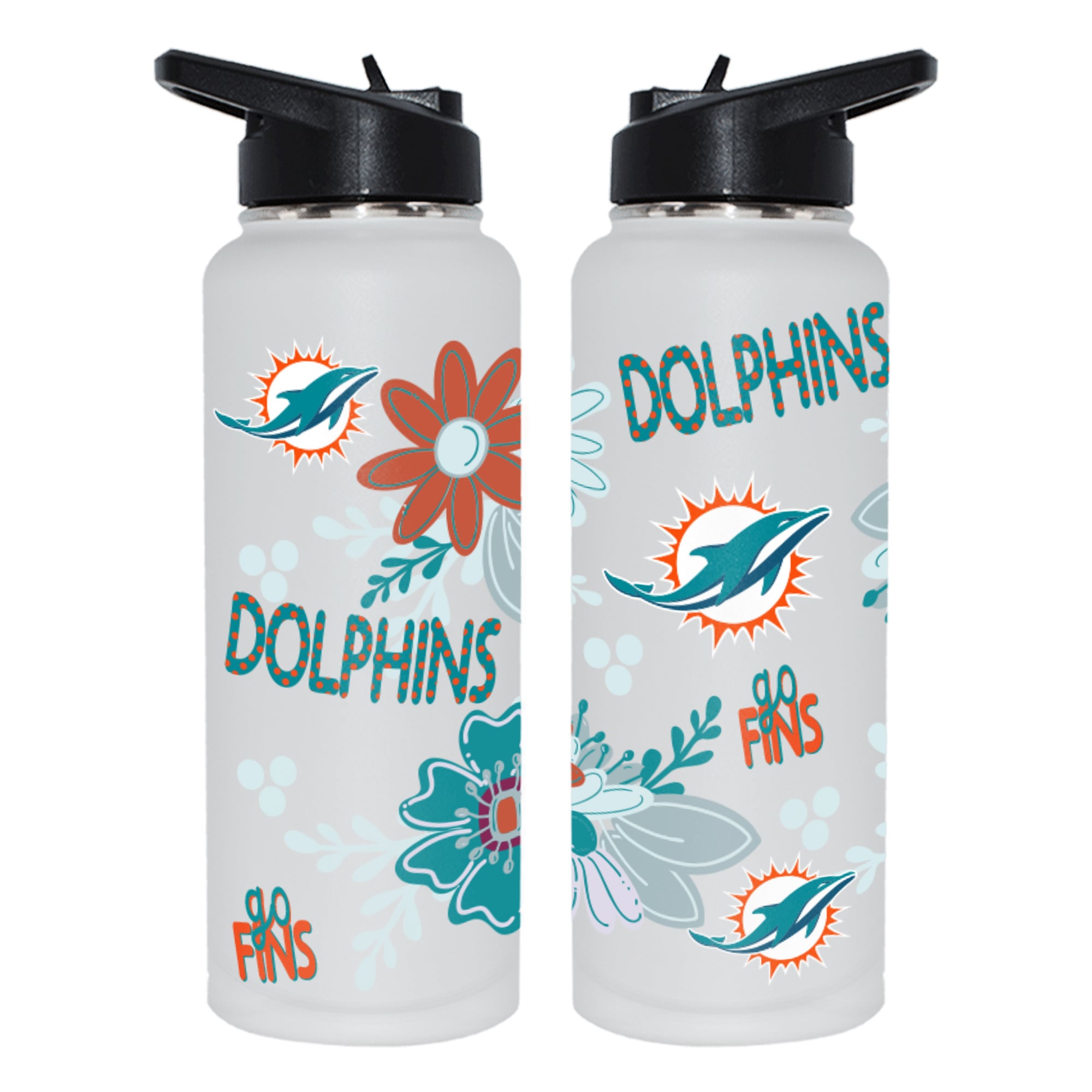 The Memory Company Miami Dolphins 34oz. Flowers Stainless Steel Quencher Bottle