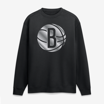 Men's Black Brooklyn Nets  Metallic Mascot Sweatshirt