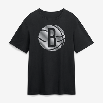 Men's Black Brooklyn Nets  Metallic Mascot T-Shirt
