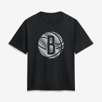 Women's Black Brooklyn Nets Metallic Mascot T-Shirt