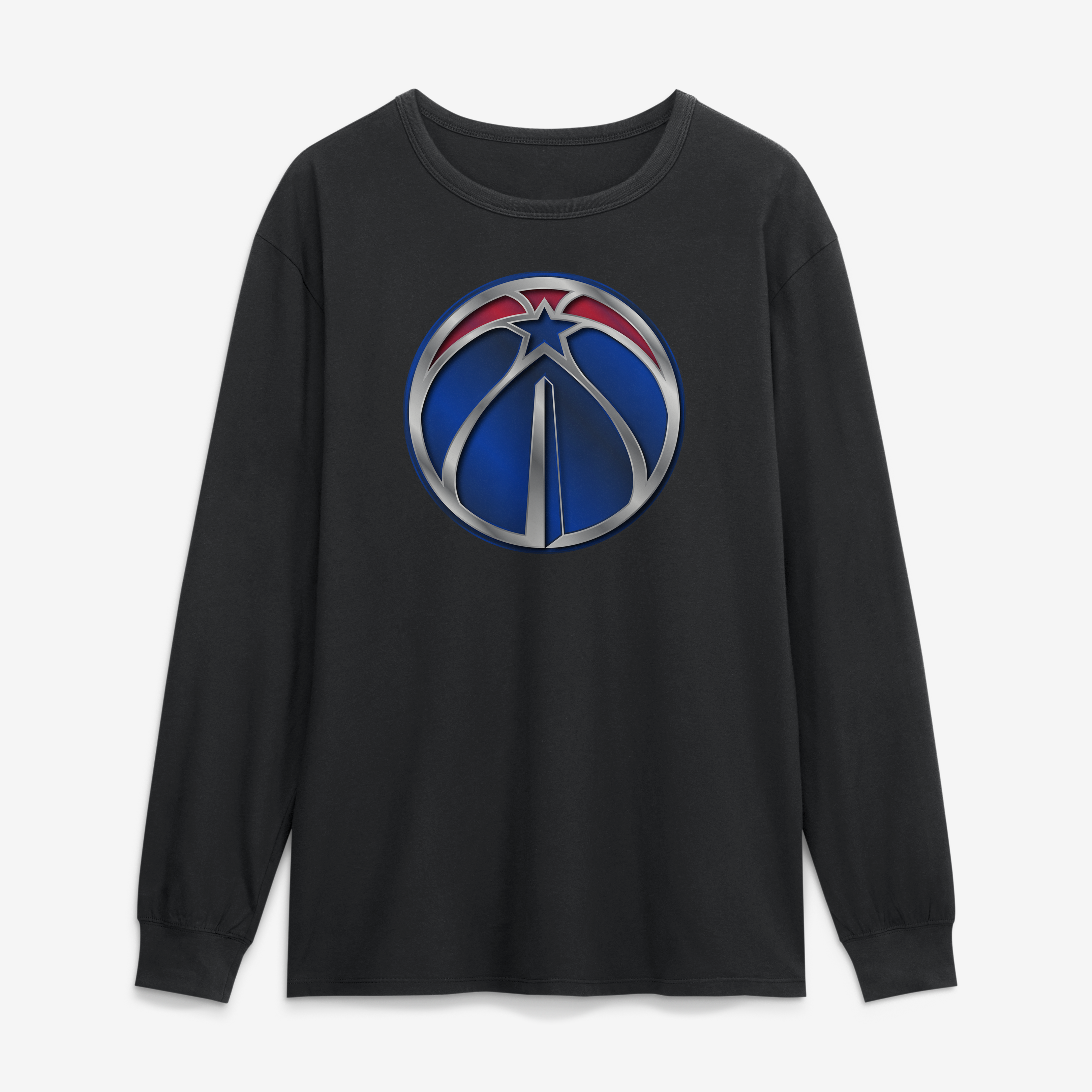 Men's Black Washington Wizards  Metallic Mascot Long Sleeve T-Shirt