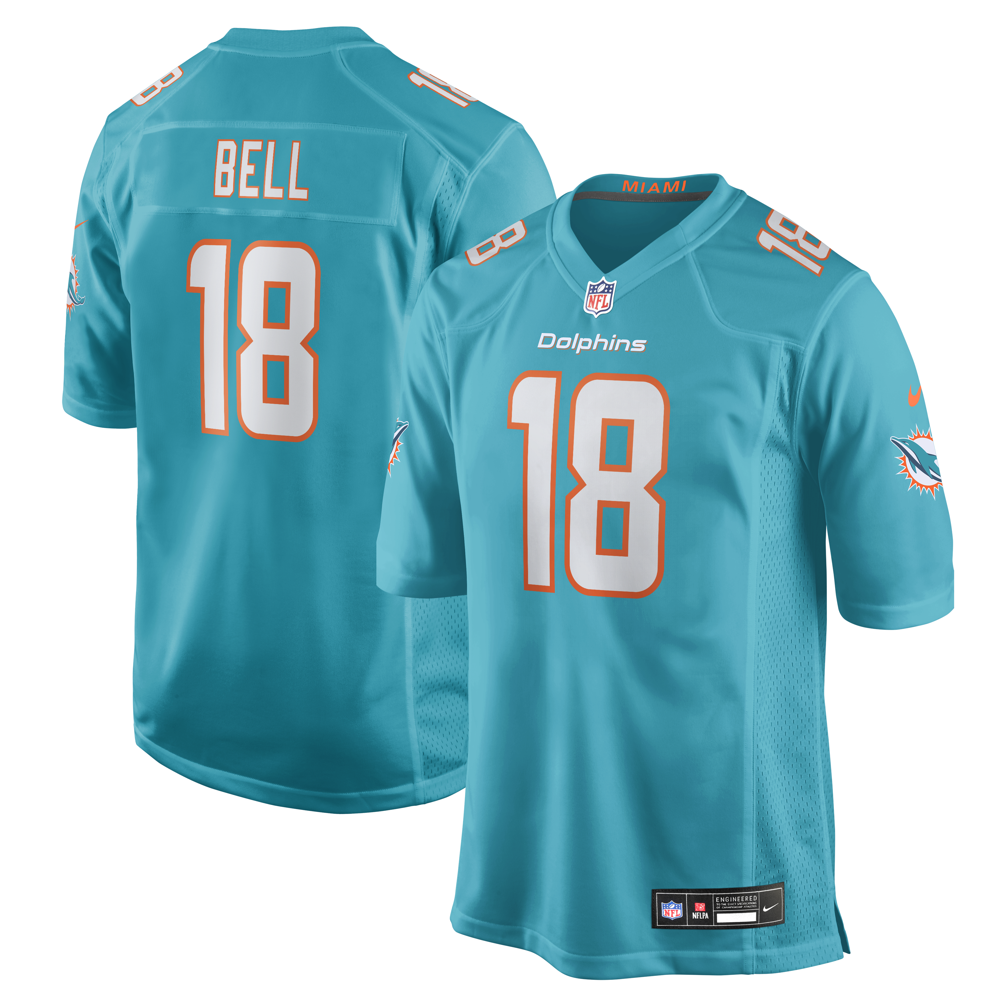 Men's Nike Chris Bell Aqua Miami Dolphins Game Jersey