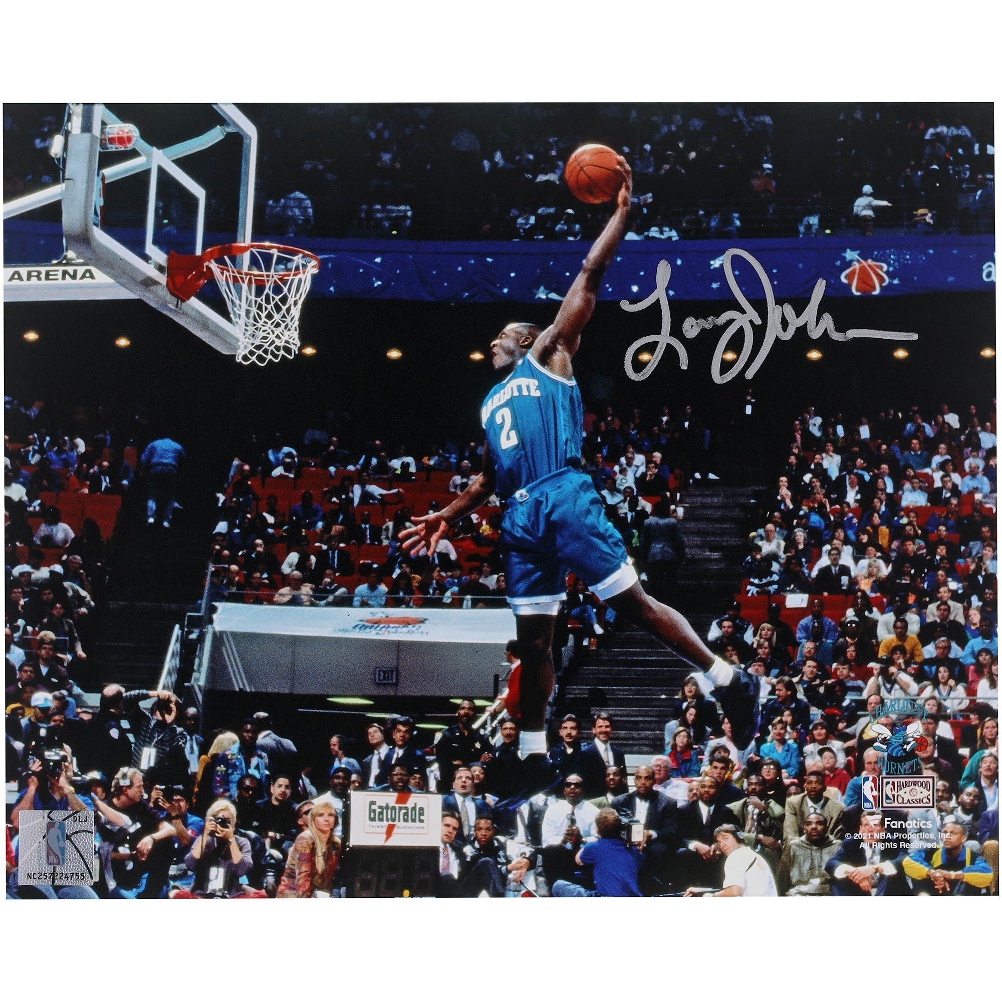 Larry Johnson Charlotte Hornets Autographed 8" x 10" Dunk Contest Photograph