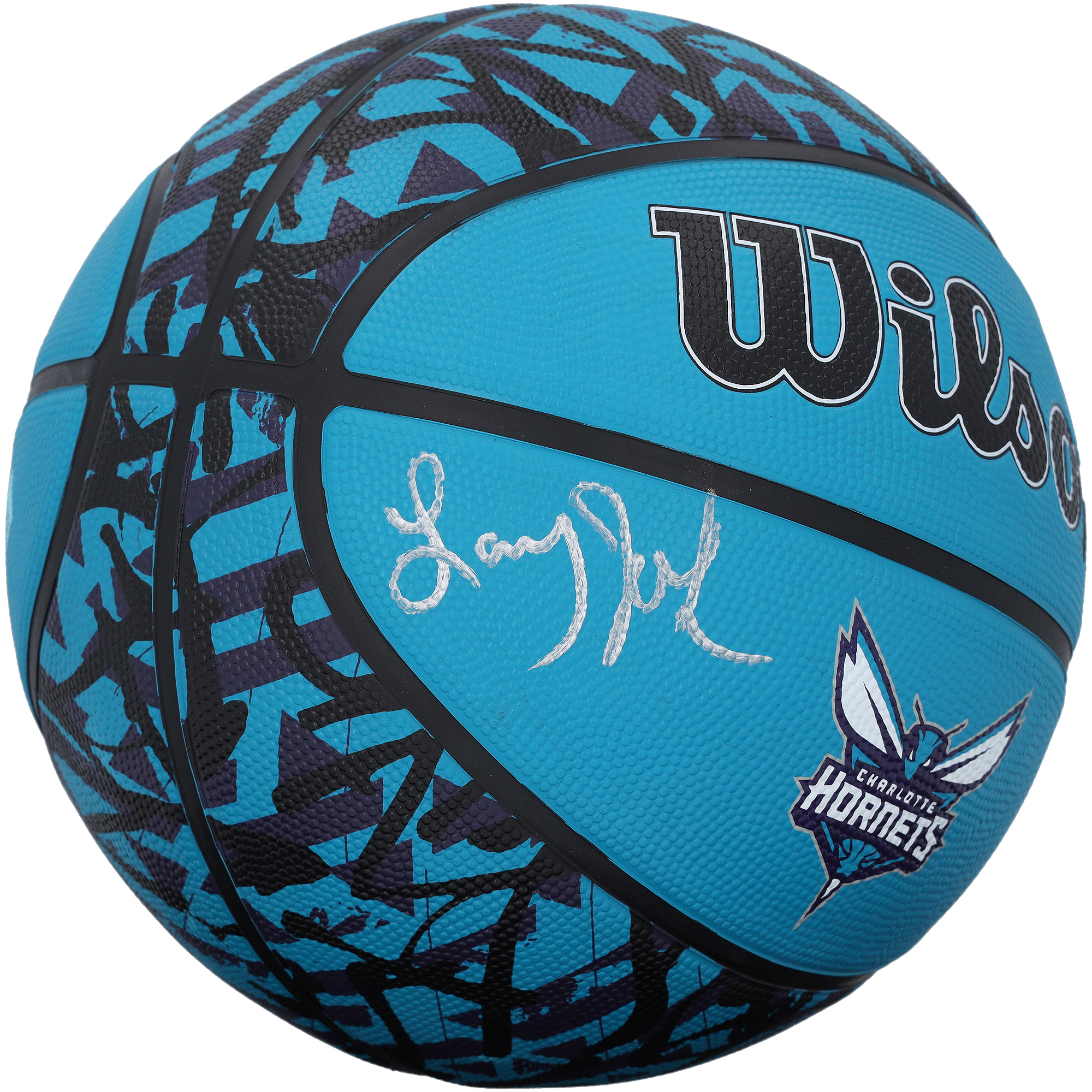 Larry Johnson Charlotte Hornets Autographed Wilson Black and Teal Graffiti Basketball