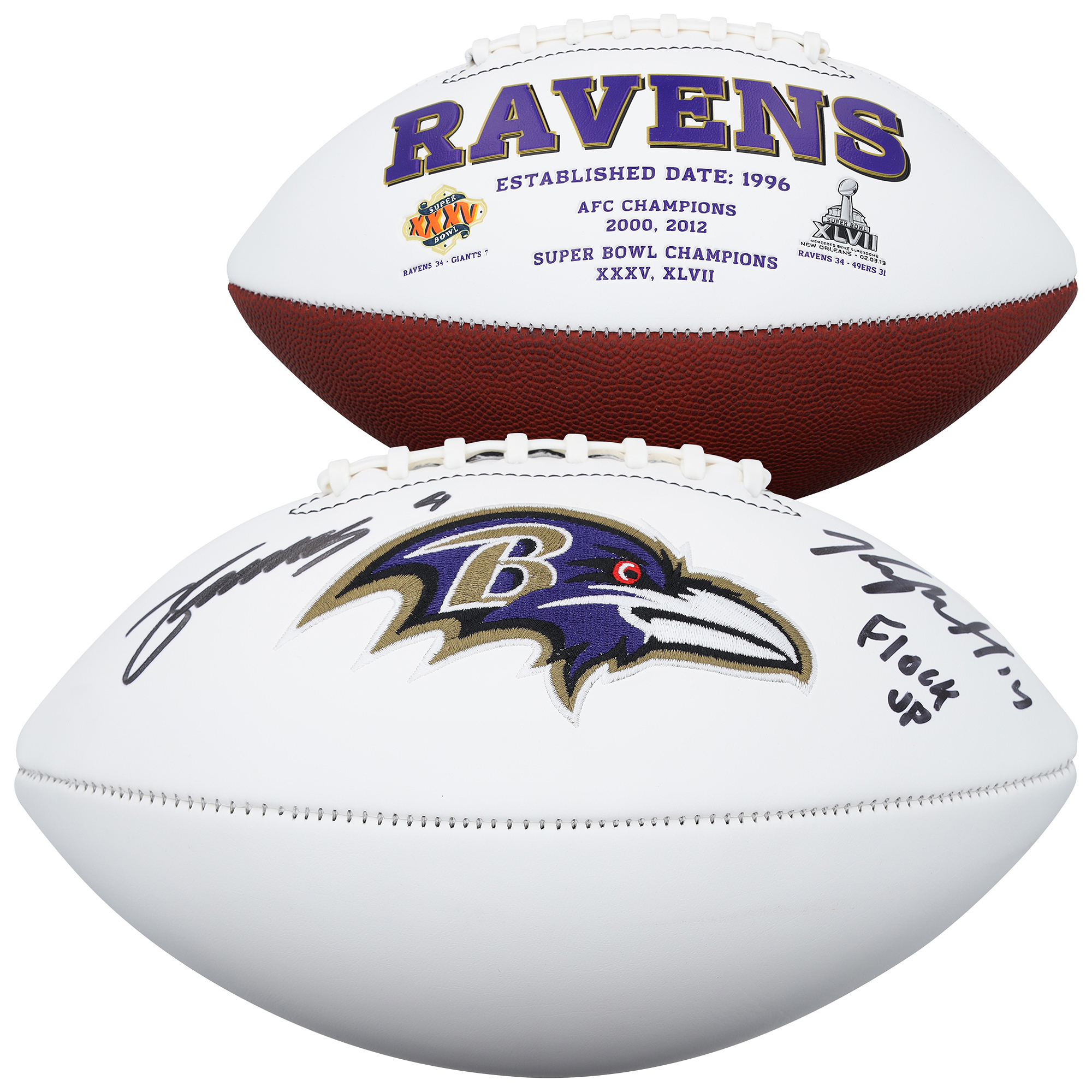 Kyle Hamilton & Zay Flowers Baltimore Ravens Autographed Franklin White Panel Football with "Flock Up" Inscription